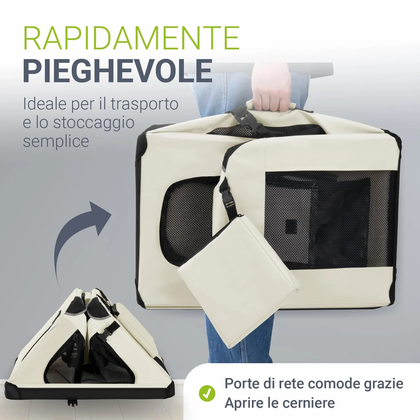 Juskys Trasportino per Cani Lassie S pieghevole e portatile 34x50x36 cm con coperta, borsa e maniglie - trasportino pieghevole per cani, gatti e animali domestici - tessuto Oxford - Beige