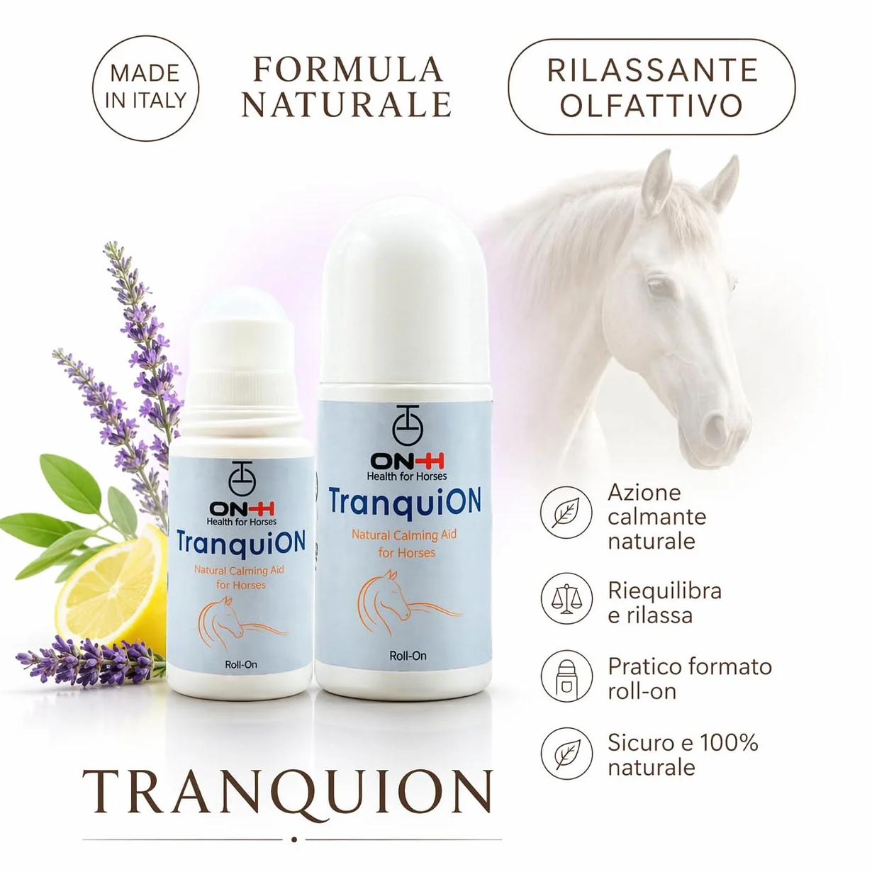 ON-H TranquiON Roll-On per Cavalli | Gel Rilassante Naturale Antistress | Applicazione Localizzata - Ideale Prima di Trasporto, Gara e Lavoro | azione Calmante senza Sedazione | Uso Quotidiano