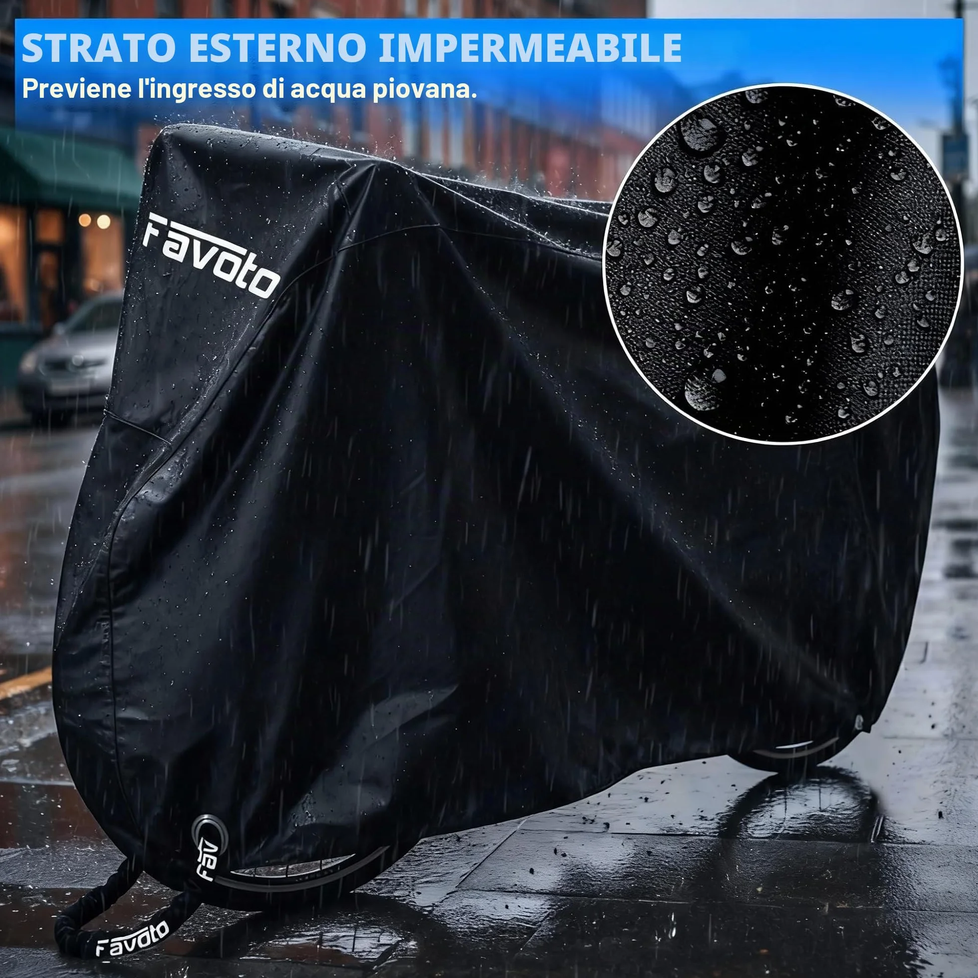 Favoto Telo Copri Bicicletta da Esterno Impermeabile, Robusto Tessuto Oxford, Protezione da Sole, Pioggia e Polvere, Antivento con Borsa per il Trasporto (Nero, per 1-2 biciclette)
