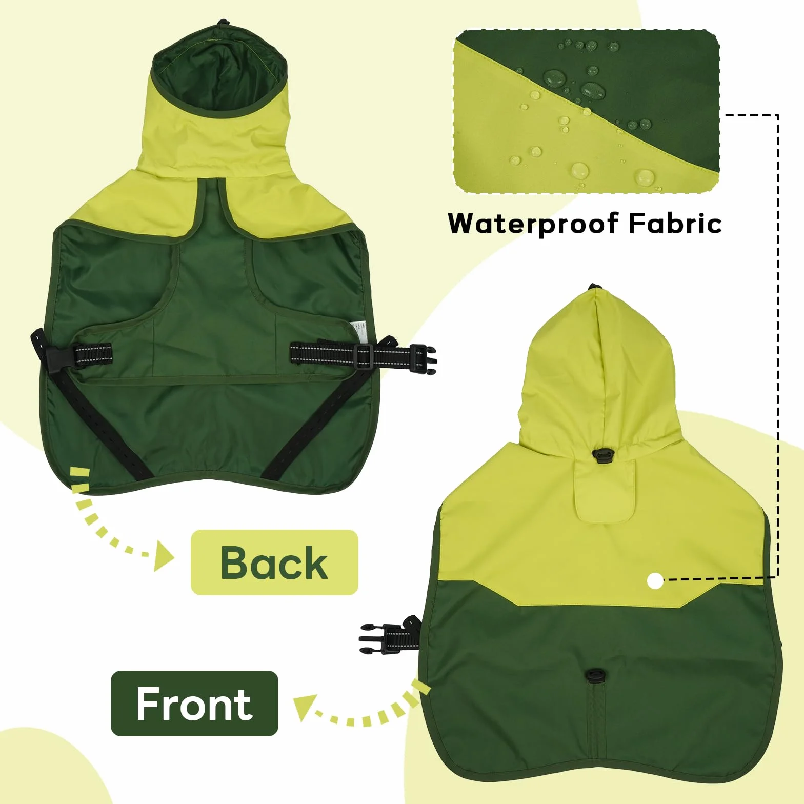 Impermeabile per Cani con Cappuccio, Poncho Impermeabile Mantella Pioggia Giacca Antipioggia Cani Felpa Impermeabile con Strisce Riflettenti(Verde, L)