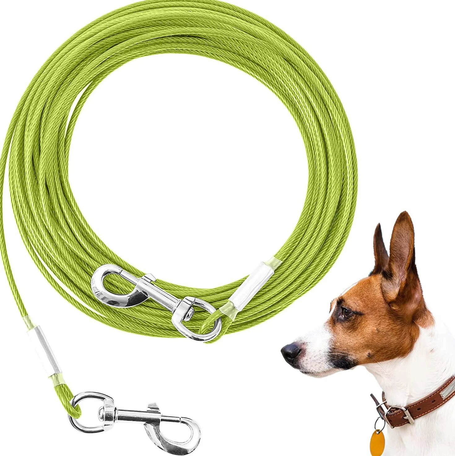 Guinzaglio per cani, 3/6/9/15 m, antimasticazione, per cani di taglia media e grande (verde, 15 m)