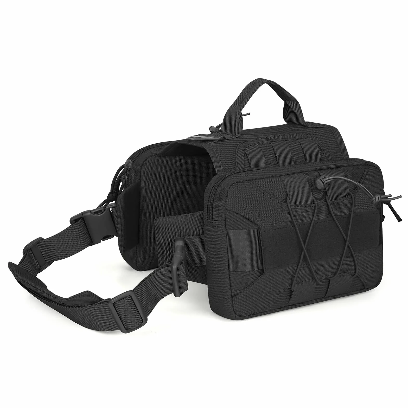 Huntvp Zaino Tattico per Cani 1000D - Pettorina Regolabile Molle, Borsa da Sella per Taglia Media, Viaggi, Escursioni, Campeggio, Nero
