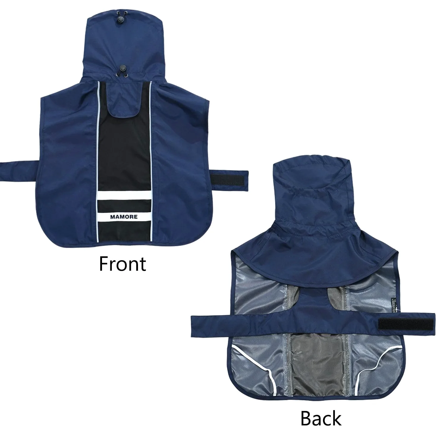MAMORE Impermeabile per cani, leggero, con striscia riflettente, regolabile, con foro per imbracatura (blu navy e nero, XXL)