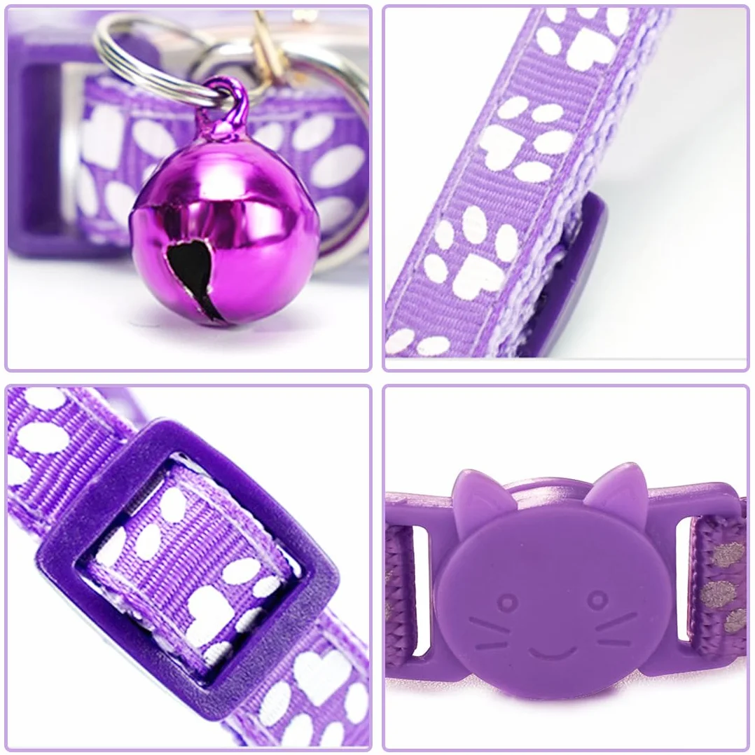 GXGM 3 Pezzi Collare Gatto Antistrozzo con Fibbia di, Sicurezza e Campanello, Regolabile Collare per Gatti, Sicuro Nylon Accessorio per Animali Domestici, Personalizzato (Blu Viola Giallo)