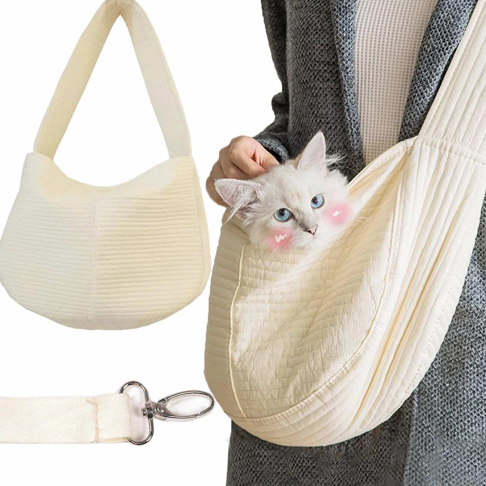 Borsa a tracolla per cani e gatti, portatile, a mani libere, per animali domestici, a tracolla, ampia e traspirante, adatta per cani e gatti di piccola taglia