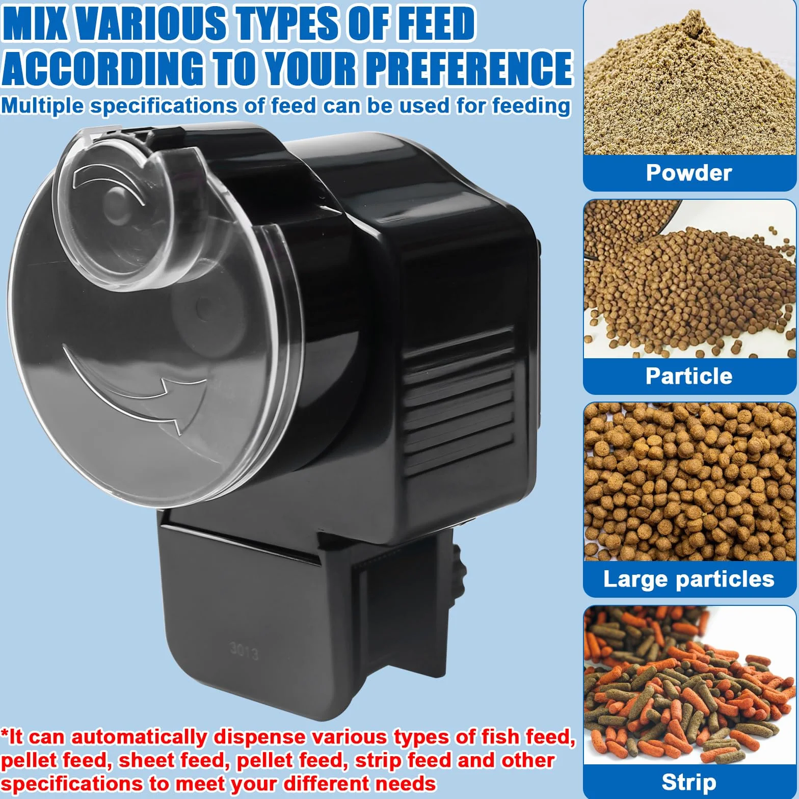Alimentatore automatico per acquario 65 ml: distributore automatico di cibo per pesci con timer, regolabile per pellet/pellet, distributore automatico di cibo per pesci a