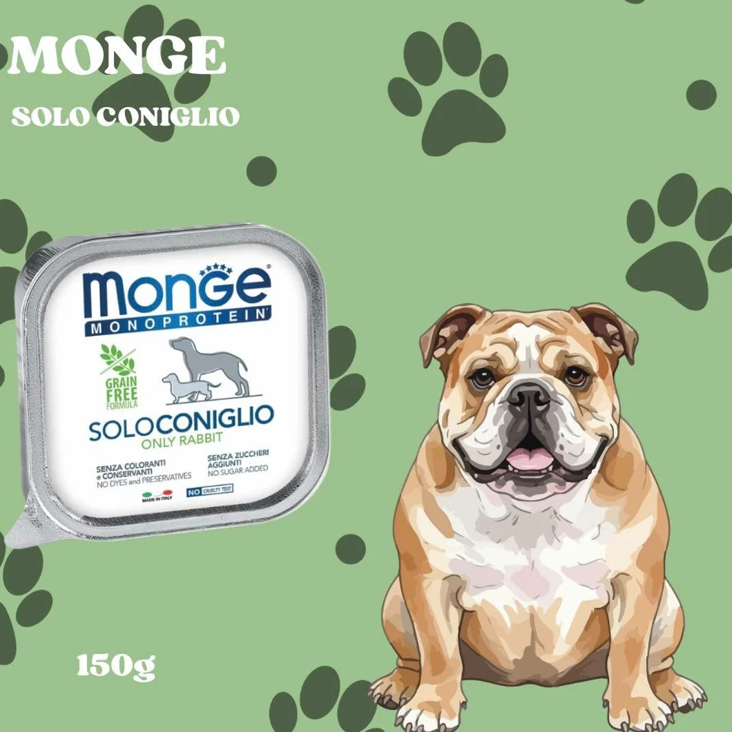 Monge Monoprotein umido cane gusto SOLO CONIGLIO formula grainfree | 12 vaschette da 150 grammi l'una.