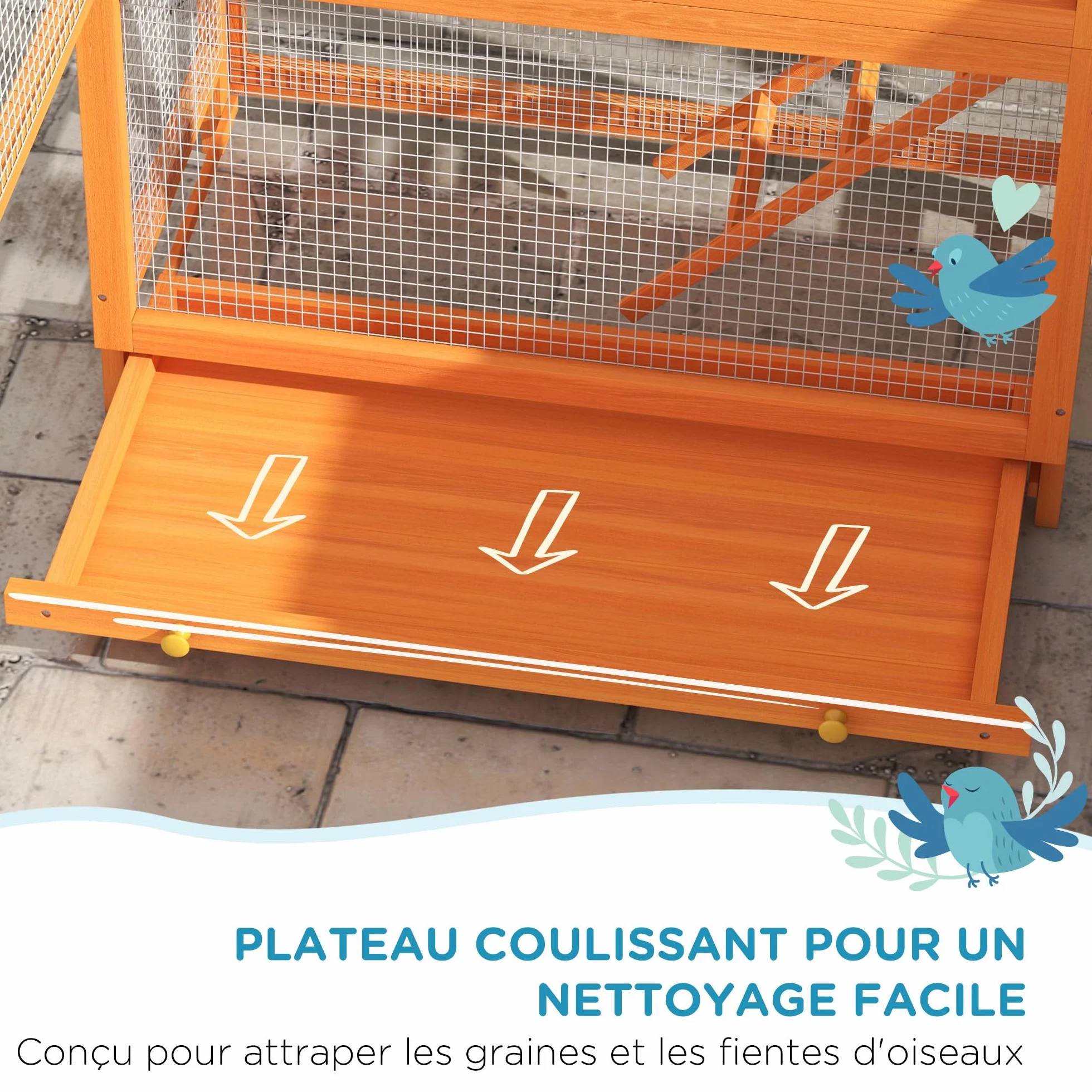 PawHut Gabbia per Uccelli in Legno, voliera Esterna Impermeabile, per pappagalli, 92x52x171 cm