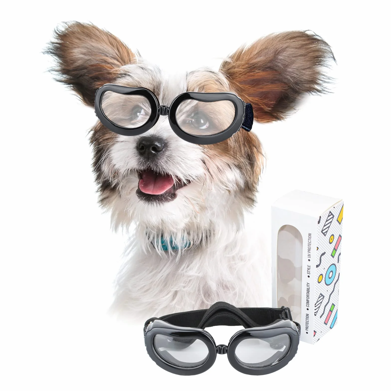 NAMSAN Occhiali da Sole per Cani di Piccola Taglia, Anti-UV, Impermeabili, Regolabili, Trasparenti