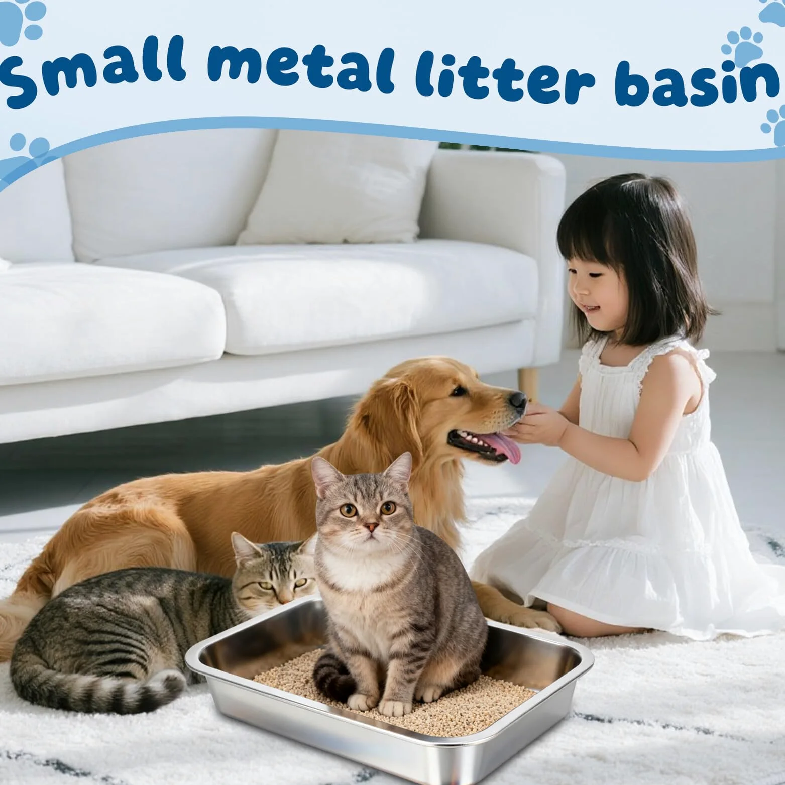 Generico Lettiera Aperta per Gattini in Acciaio Inox 304 senza Fori, Contenitore in Metallo Resistente 36x27x7 Cm, Toilette per Animali Domestici Ampio Spazio per Casa e Viaggio
