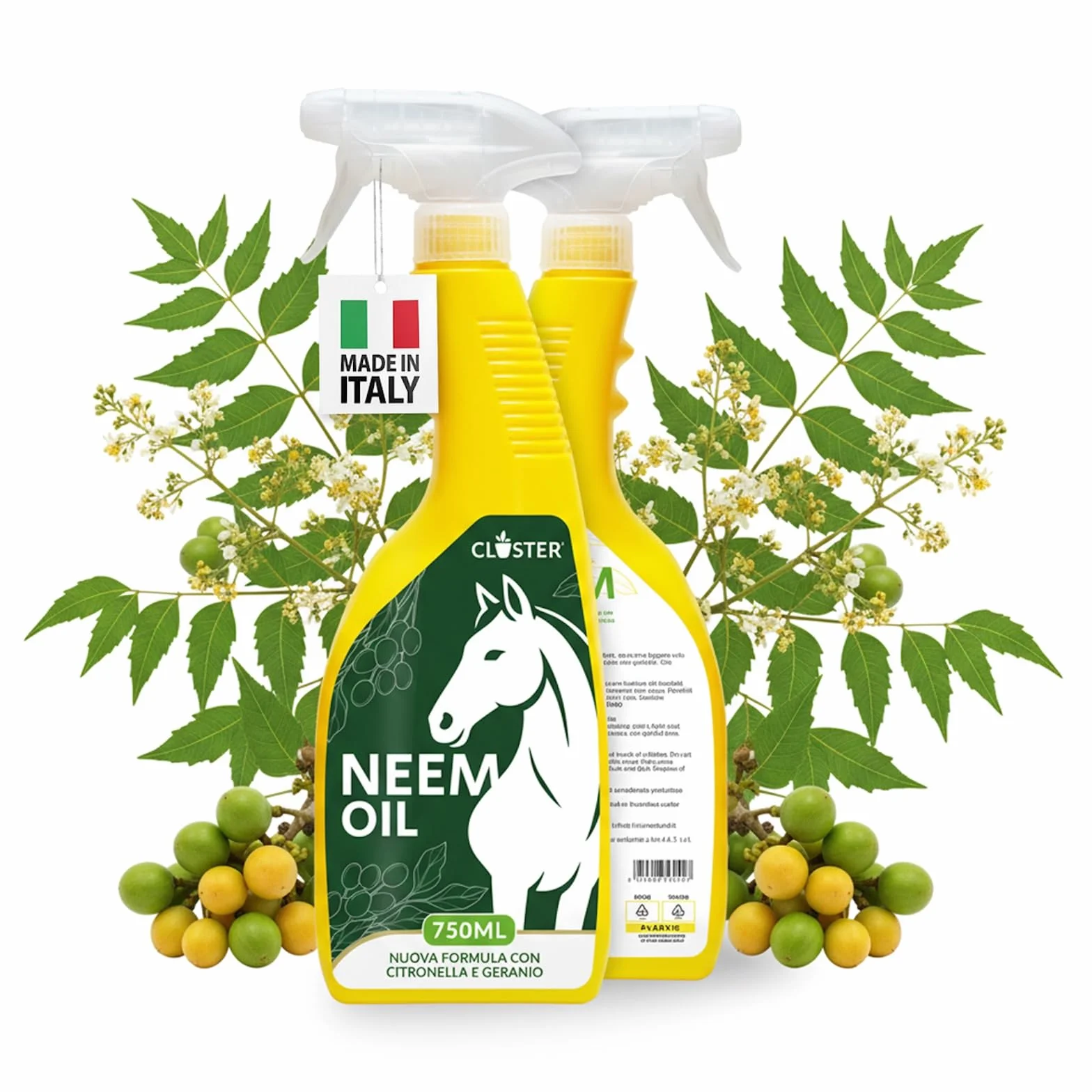 CLOSTER Olio di Neem Spray 750ml Repellente Insetti Cavalli - Made in Italy