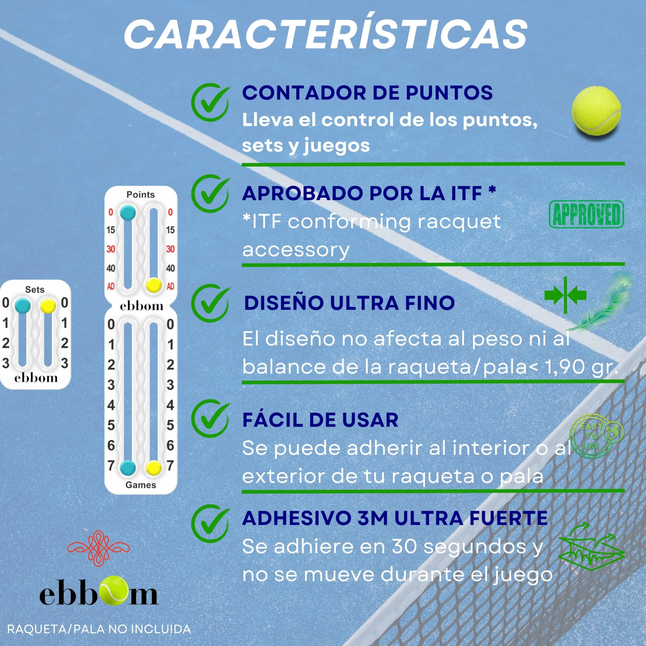 Segnapunti Padel e Tennis Ultralight con Adesivo 3M - 2 Overgrip B/N, 1 Pulitore - Accessori Padel