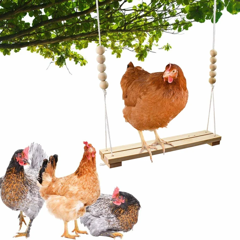 Giocattolo Altalena di Pollo in Legno Naturale per Galline da Cortile