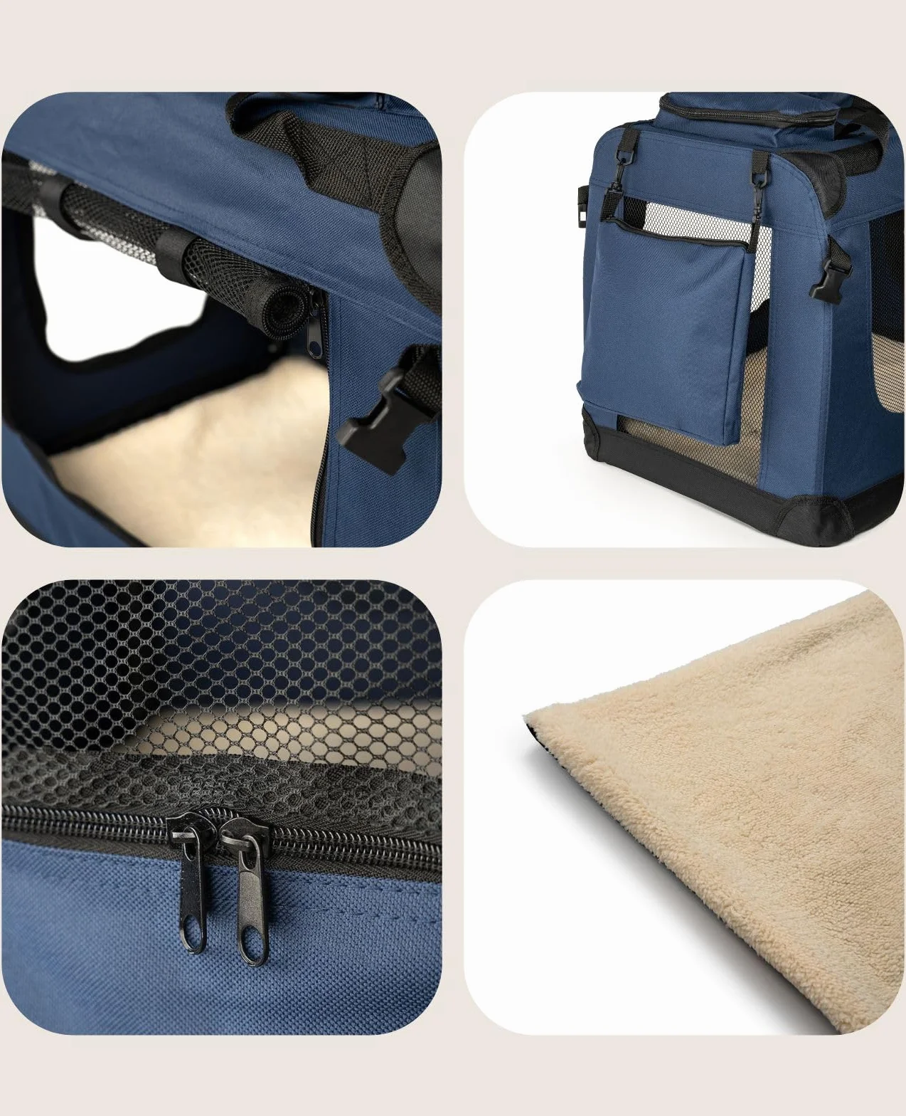 Lionto Borsa trasportino per cani pieghevole 50x34x36 cm box trasporto stabile con maniglie per gatti animali fino a 10 kg tessuto blu scuro