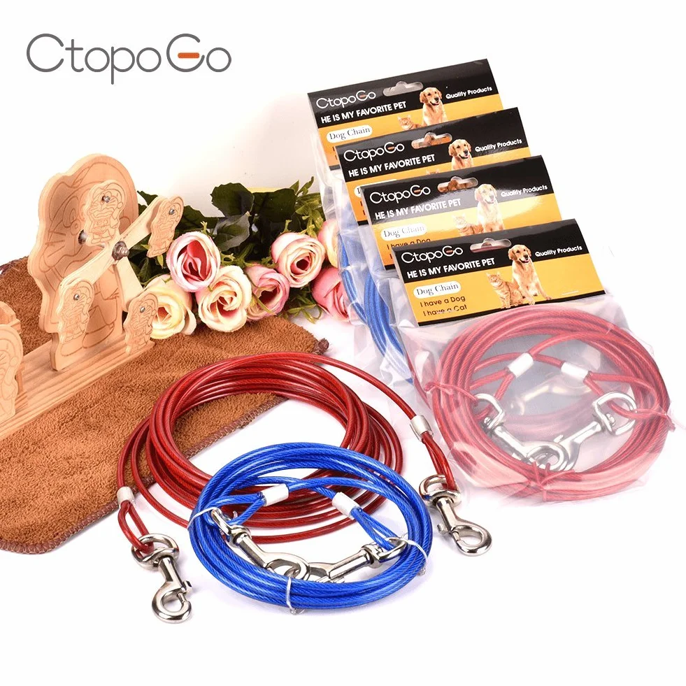 10ft/16ft/33ft Dog Tie out cable, Acciaio inossidabile Pet Dog Tie out cable - Double Head Dog leash campeggio Outdoor tie-out cable for Medium Large Pet Dogs (5m, Rosso)