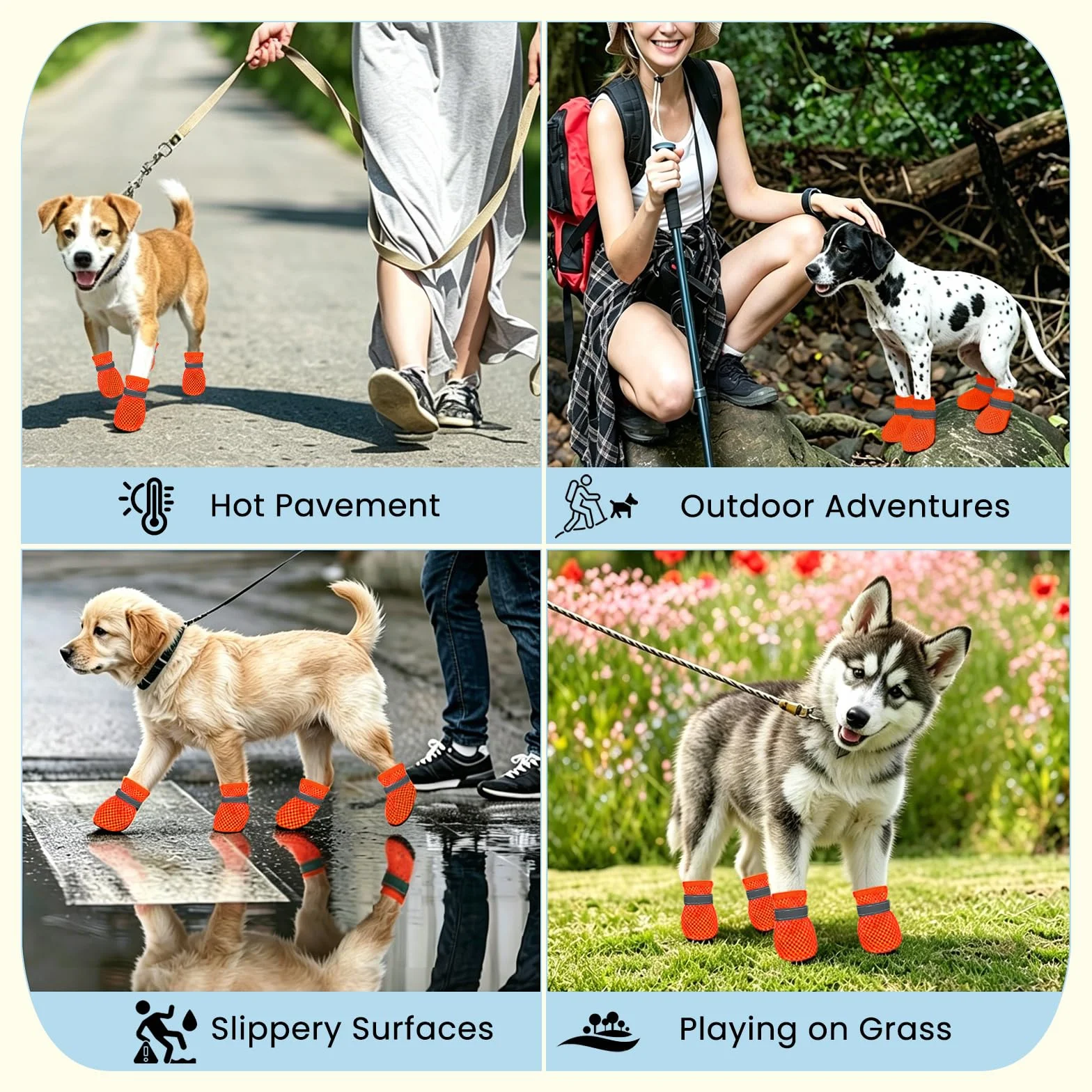 Scarpe Estive per Cani 4 Pezzi Rete Antiscivolo Traspiranti Protettive