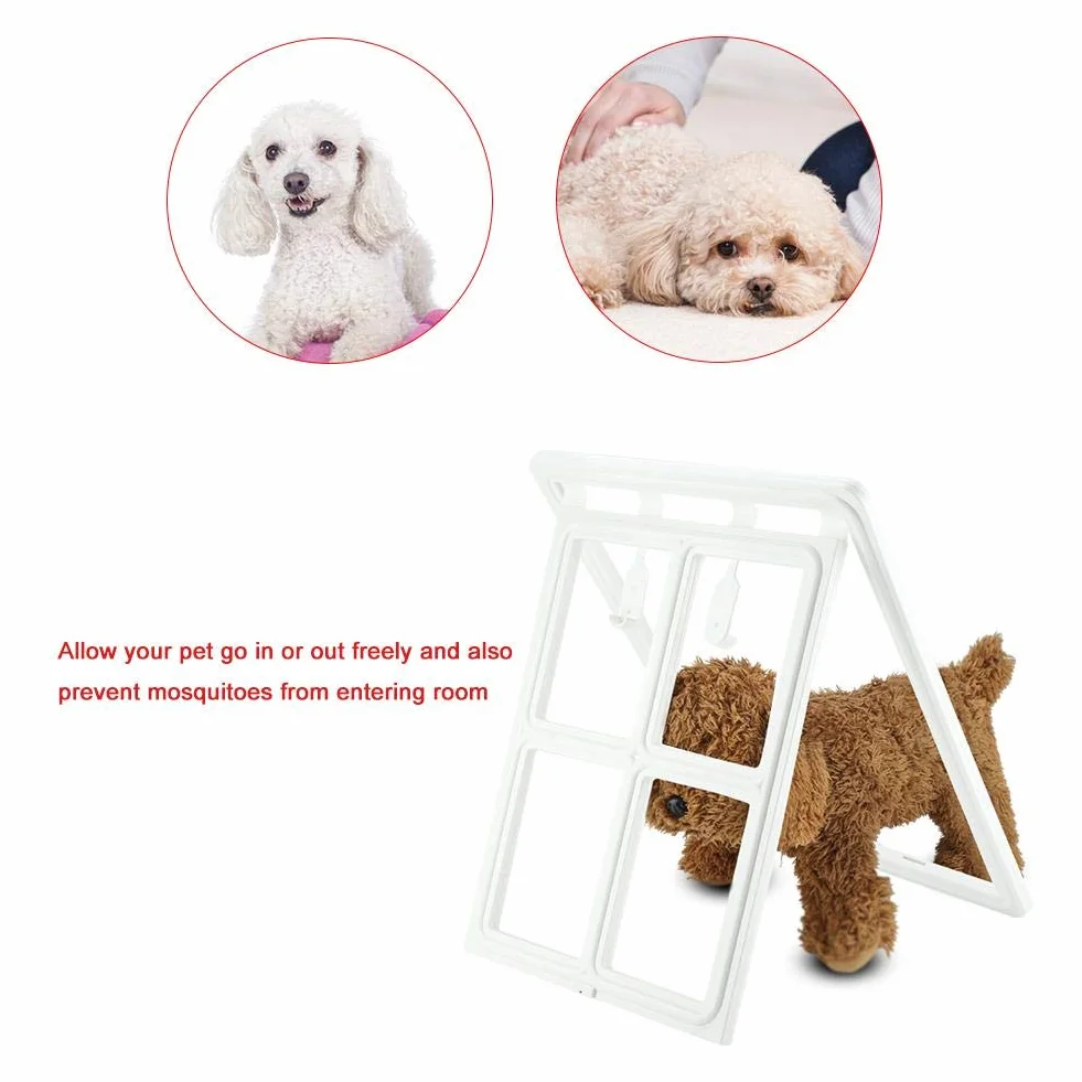 Porta per cani e animali domestici in plastica con chiusura magnetica per finestra cancello XL bianco