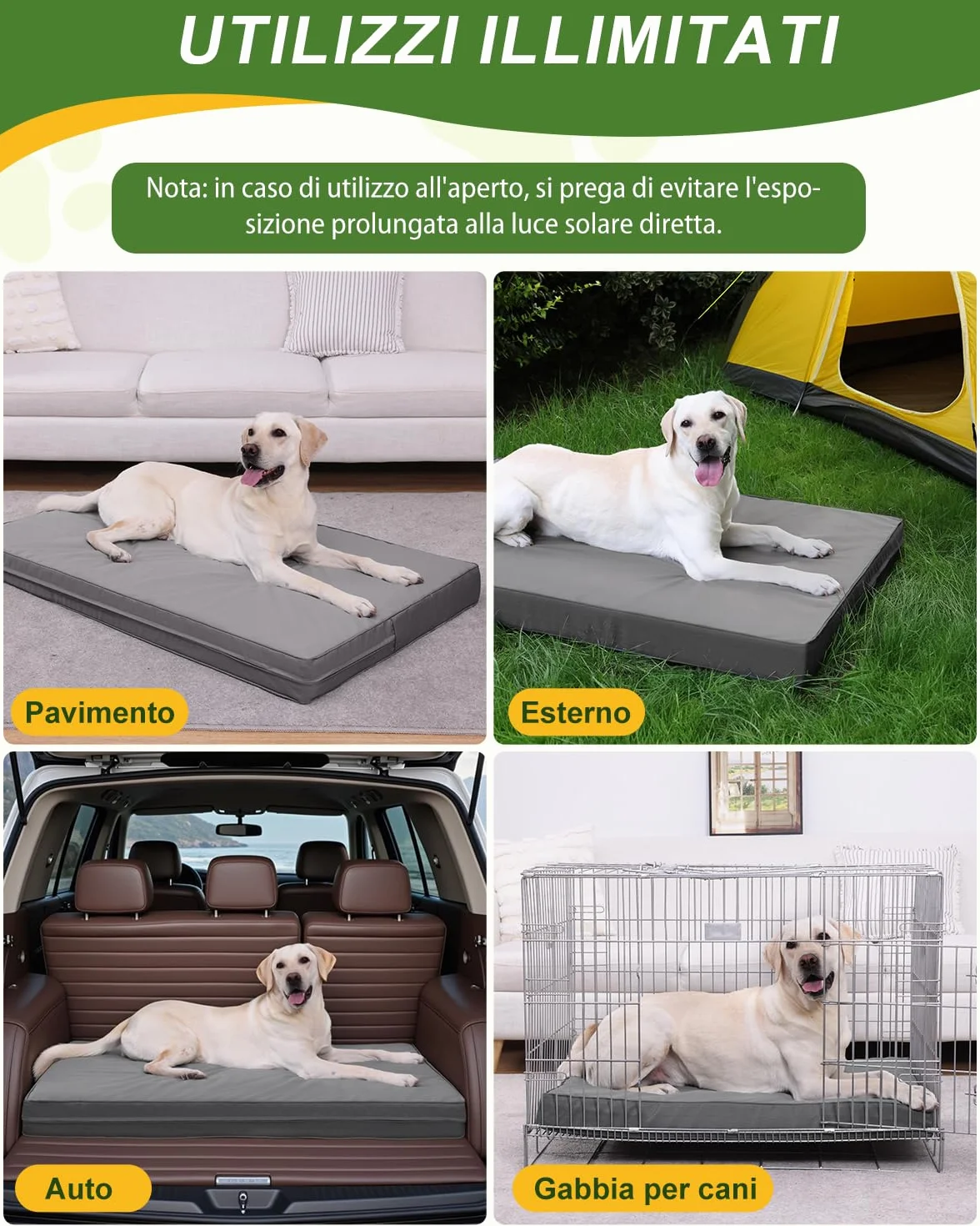 Ortopedica Cuccia Cane Interno Impermeabile in Ecopelle Lavabile Taglia Grande 104x68x8cm Grigio