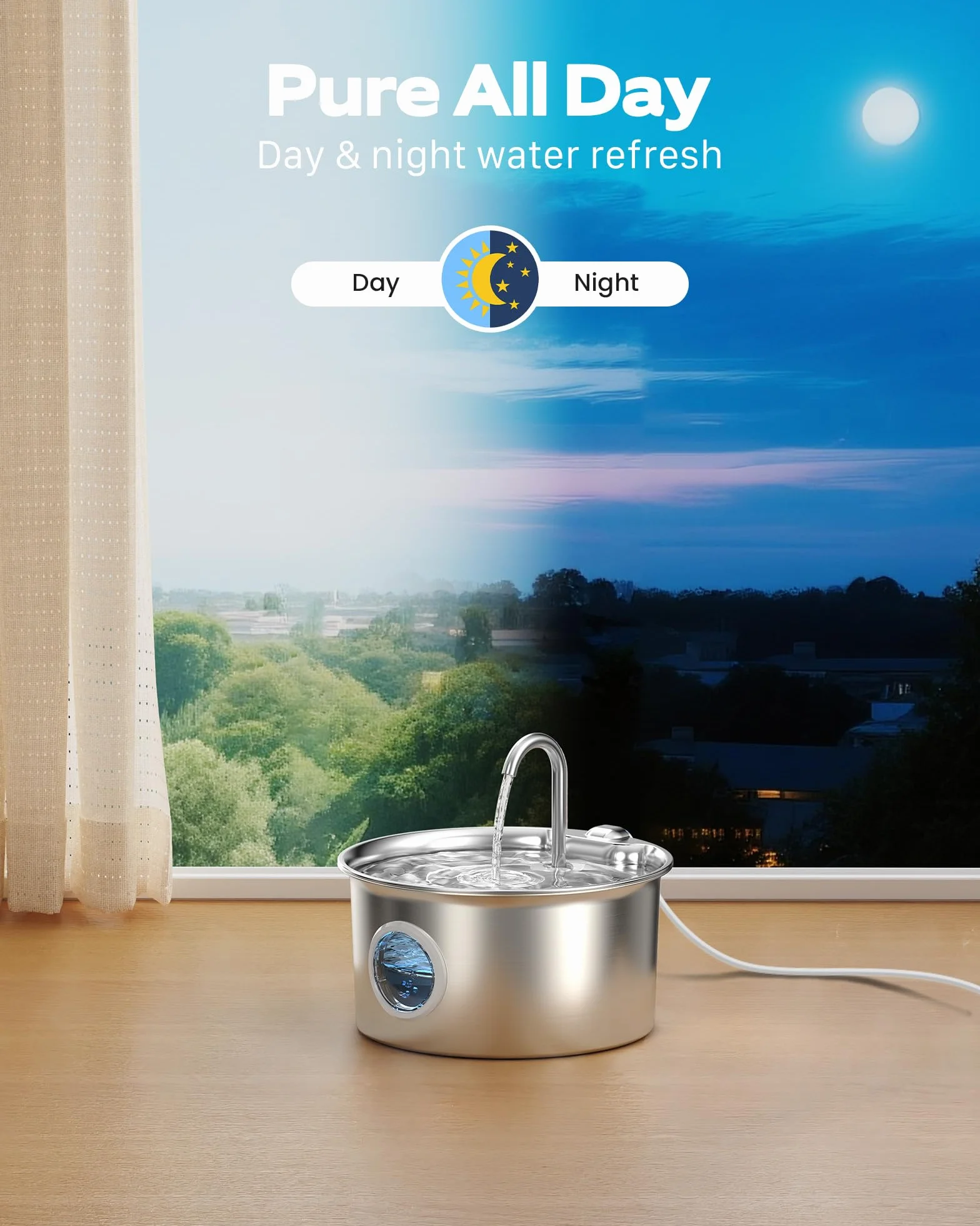 Fontanella per Gatti Acciaio Inox: Fontana per Gatti Inossidabile - 2.6L Automatico Fontanelle Gatto Silenziosa - Dispenser Acqua Gatto con Finestra Livello Acqua - Distributore Acqua per Cani