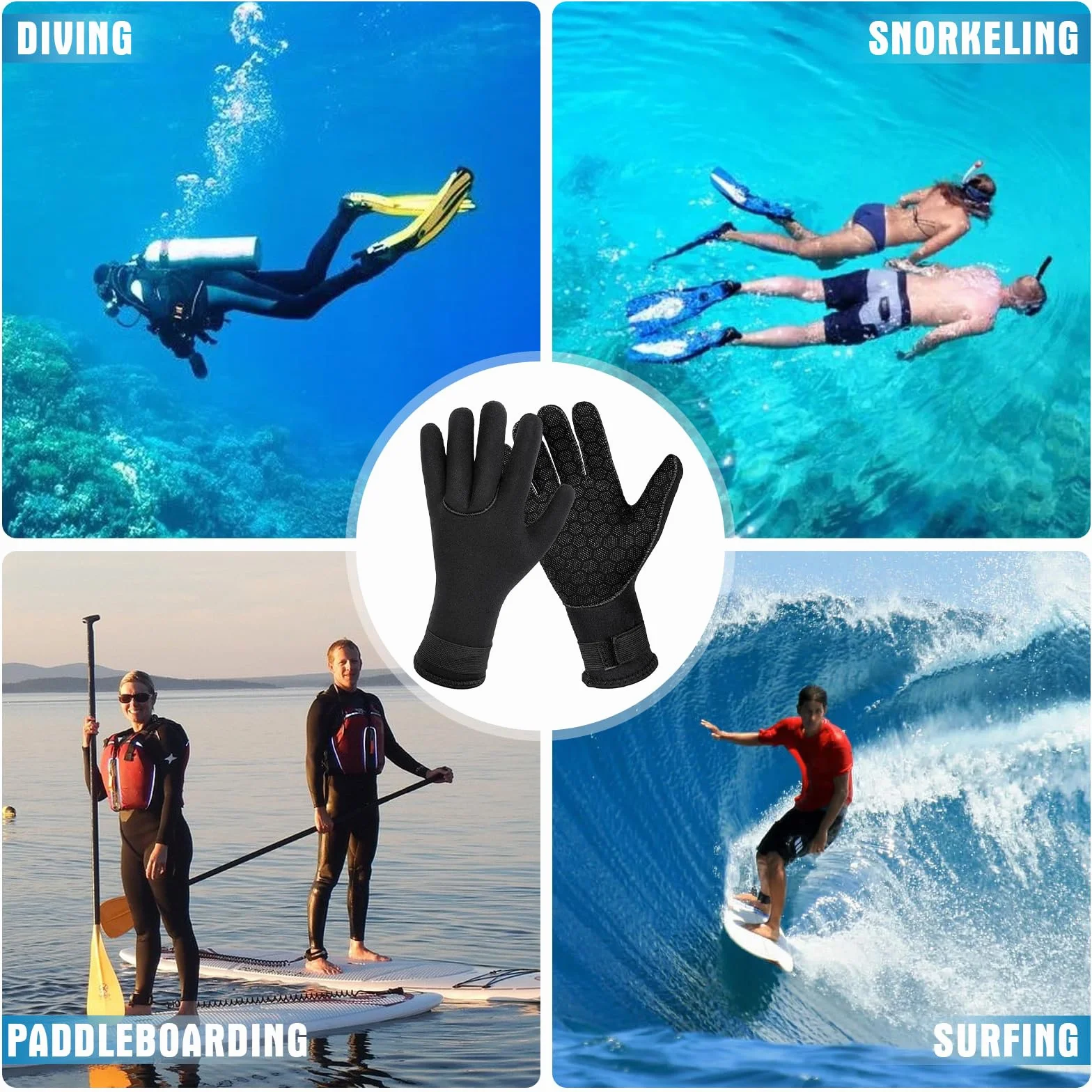 Risipu Guanti in neoprene da 3 mm per uomo e donna, termici, antiscivolo, con cinturino da polso regolabile, ideali per immersioni, snorkeling, kayak, surf e nuoto in acqua fredda