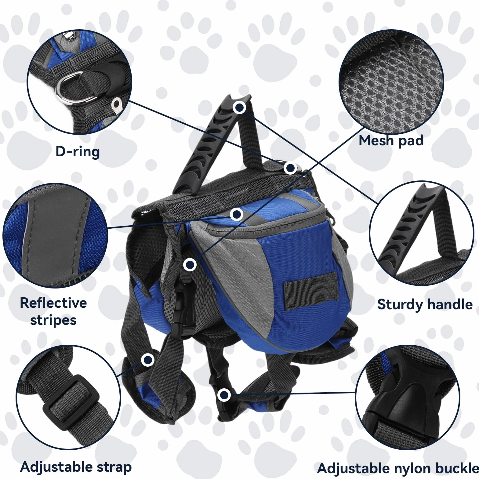 Cyrank Cablatura dello Zaino per Cani, Borsa da Sella per Cani Medio E Grande Giubbotto per Cani Cani da Barbon Cablaggio Zaino per Escursioni per Cani con Tasche per Cane Grande Medio (M)