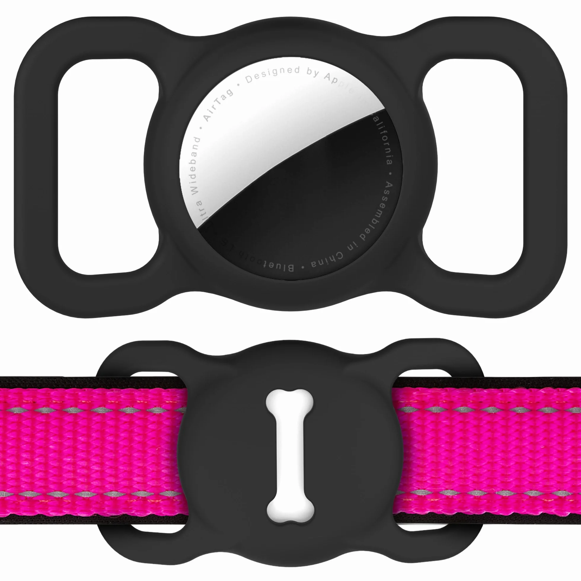 Airtag - Supporto per collare per cani, DLENP, in silicone, per il monitoraggio GPS, per gatti e gatti con motivo osseo (1 confezione (nero)
