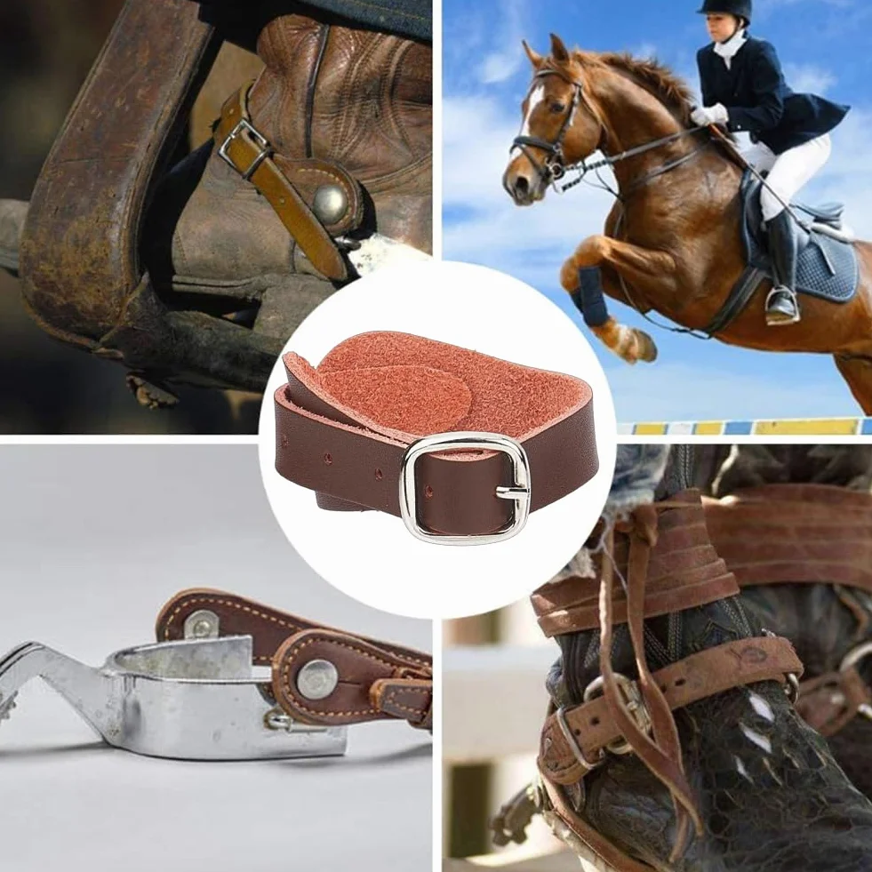 GORGECRAFT 4pz Cinturini Speroni in Vera Pelle Cocco Marrone con Lacci Scarpe con Tacco Alto Cinturini Scarpe alla Caviglia con Fibbia Staccabile Cintura Regolabile Stivali da Cowboy Western A Strato
