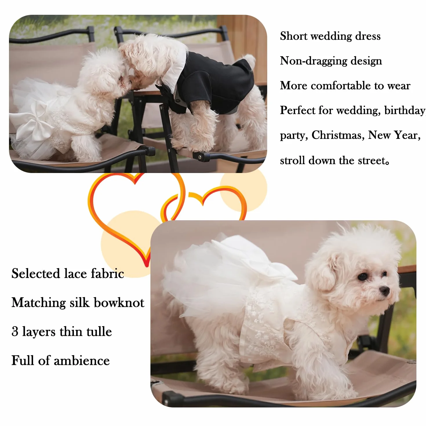 Vestito Bianco per Cani con Tutù in Pizzo Ricamato, Abito da Sposa Gonna da Principessa per Cuccioli Taglia Piccola Media 3XL