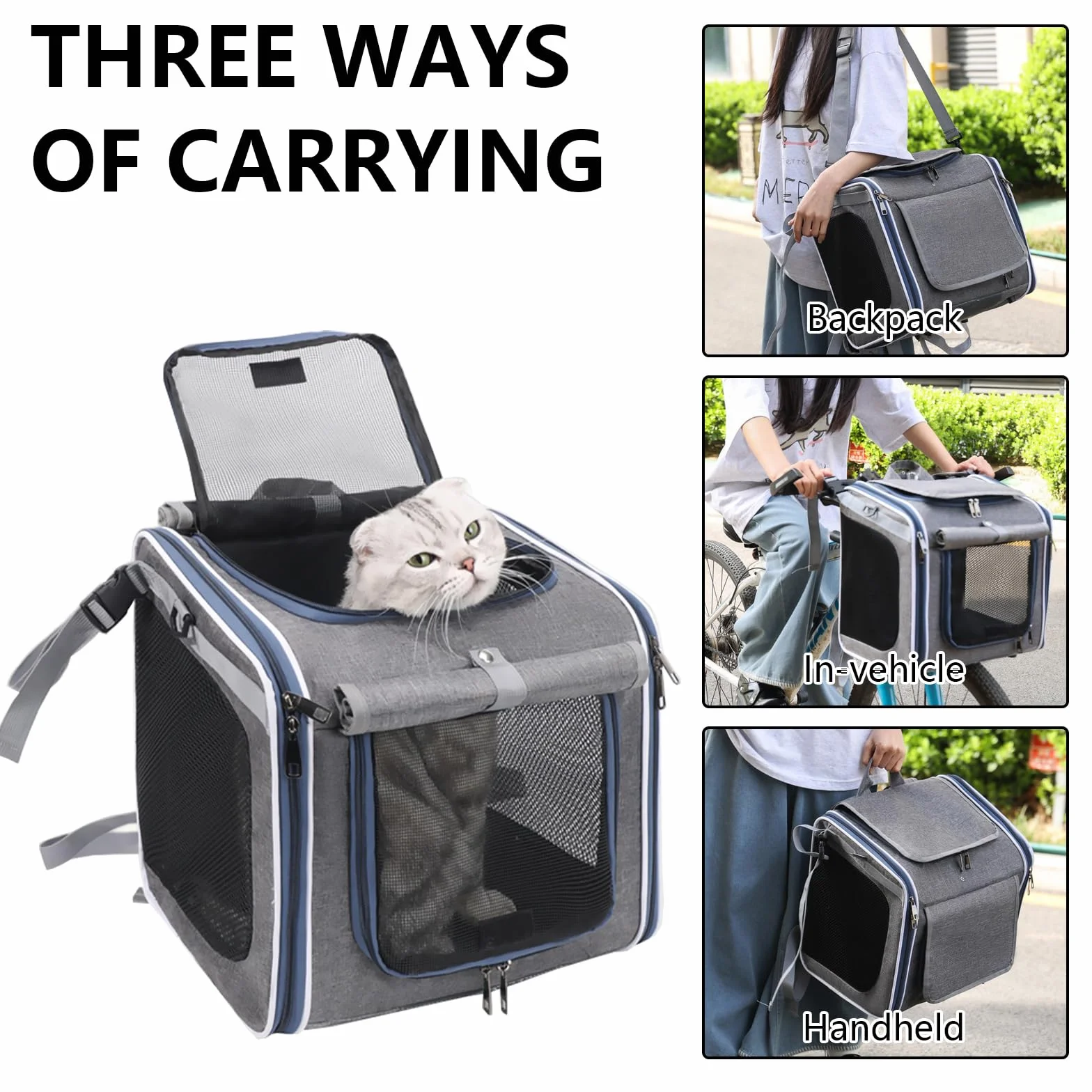 Cestino Anteriore Bici Staccabile, Cestino da Bici Anteriore per Cani Gatti fino a 10KG Adattatore Manubrio Multiuso con Finestre in Rete Traspirante Cuscino Impermeabile per Trasporto Cani e Gatti