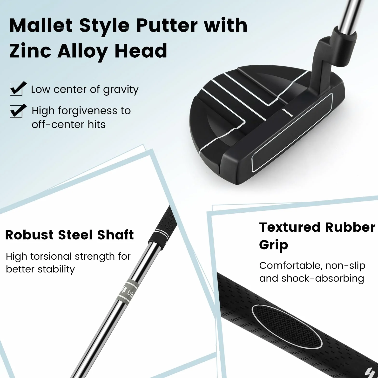 LIFEZEAL Putter da golf 89 cm, mazza da golf in metallo portatile per destrorsi, martello da putter con custodia, angolo di caduta 72°, angolo di inclinazione 3°, per bambini, adolescenti e adulti
