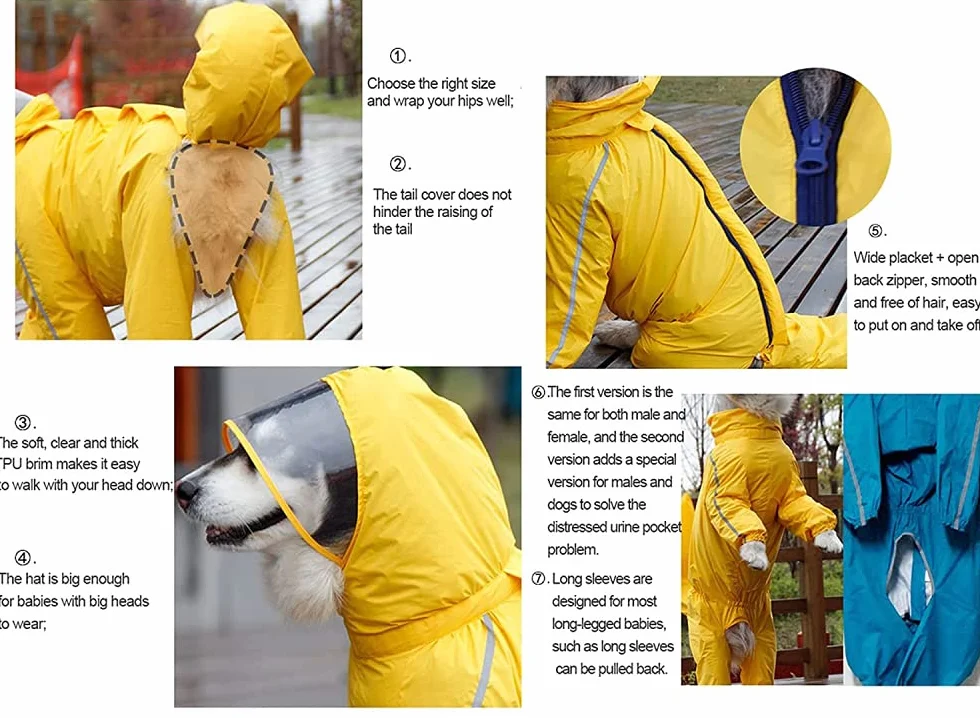 Siqi Pet Supplies Protezione Completa della Pancia a Quattro Zampe Copertura Impermeabile per Cani di Grossa Taglia Coda Impermeabile Poncho per Cani di Taglia Media e Grande-Yellow Bitch||11XL