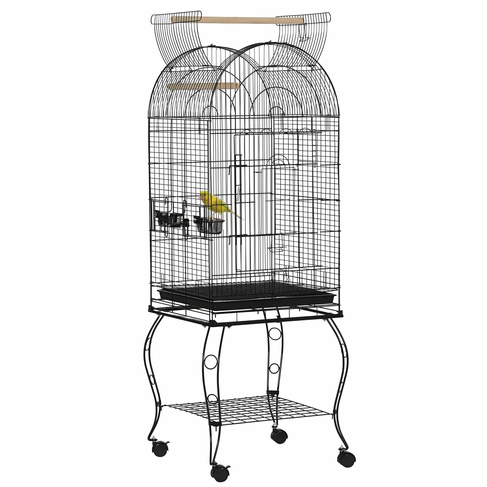 PawHut Gabbia per Uccelli e Canarini con Ruote e Vassoio Estraibile, Voliera per Pappagallini in Acciaio, 51x51x153 cm, Nero