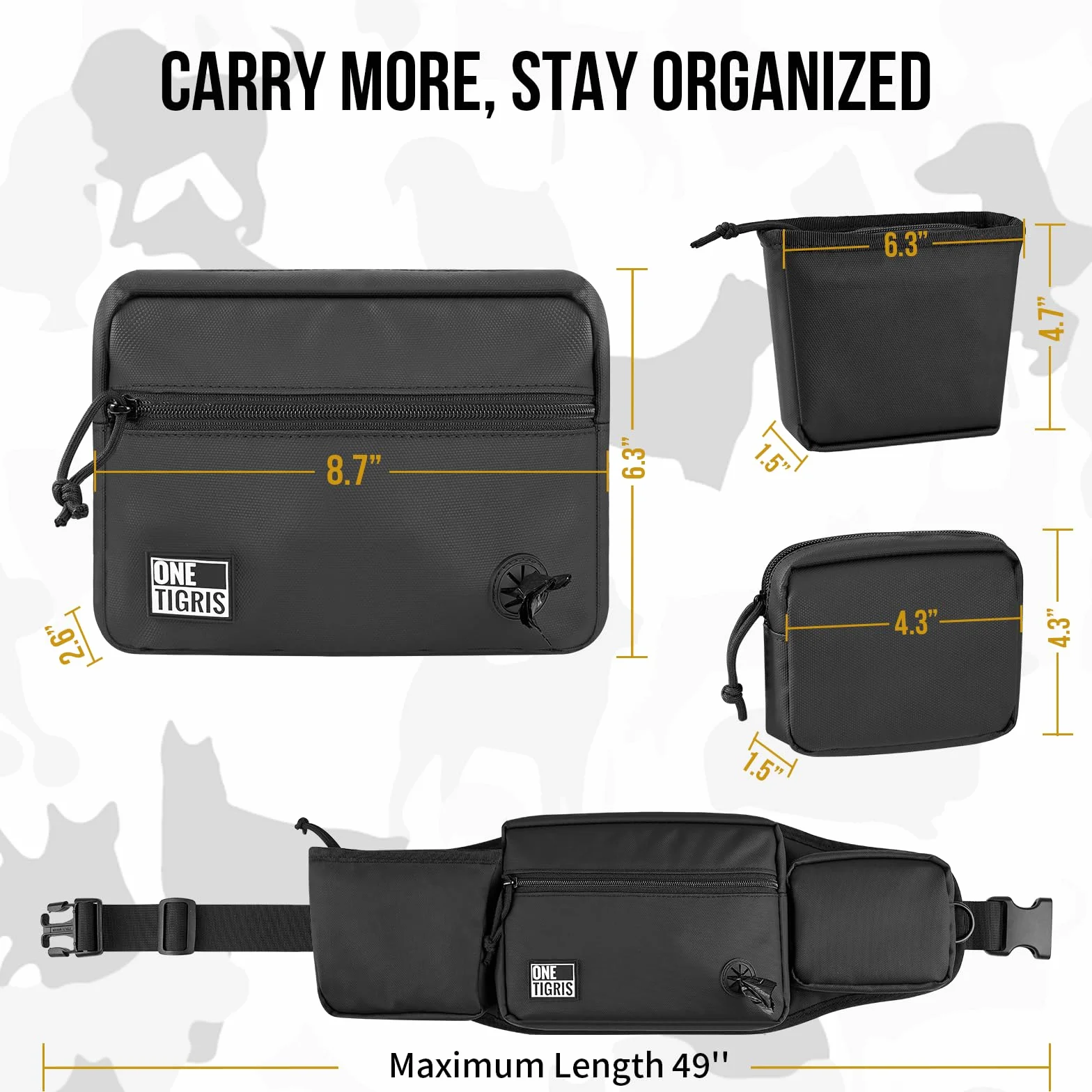 OneTigris Borsa Porta-Premi per Cani Impermeabile con Chiusura Magnetica, Porta Snack Addestramento Rimovibile con Dispenser Sacchetti Igienici, Alta capacità SnackKeeper Multifunzione, Nero