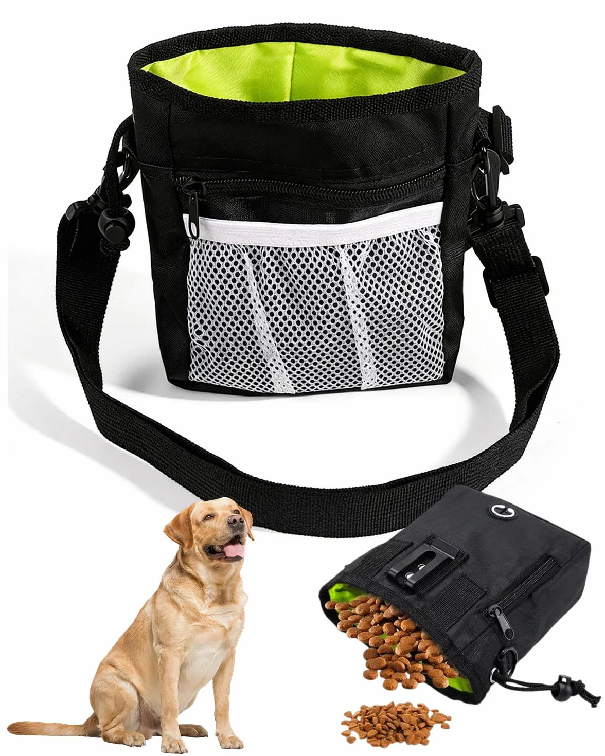 Sacchetti portatili per animali domestici da 1 pezzi in Piccola borsa per dolcetti, borsa da passeggio portatile, borsa per cani a mani libere (Nero di grandi dimensioni)