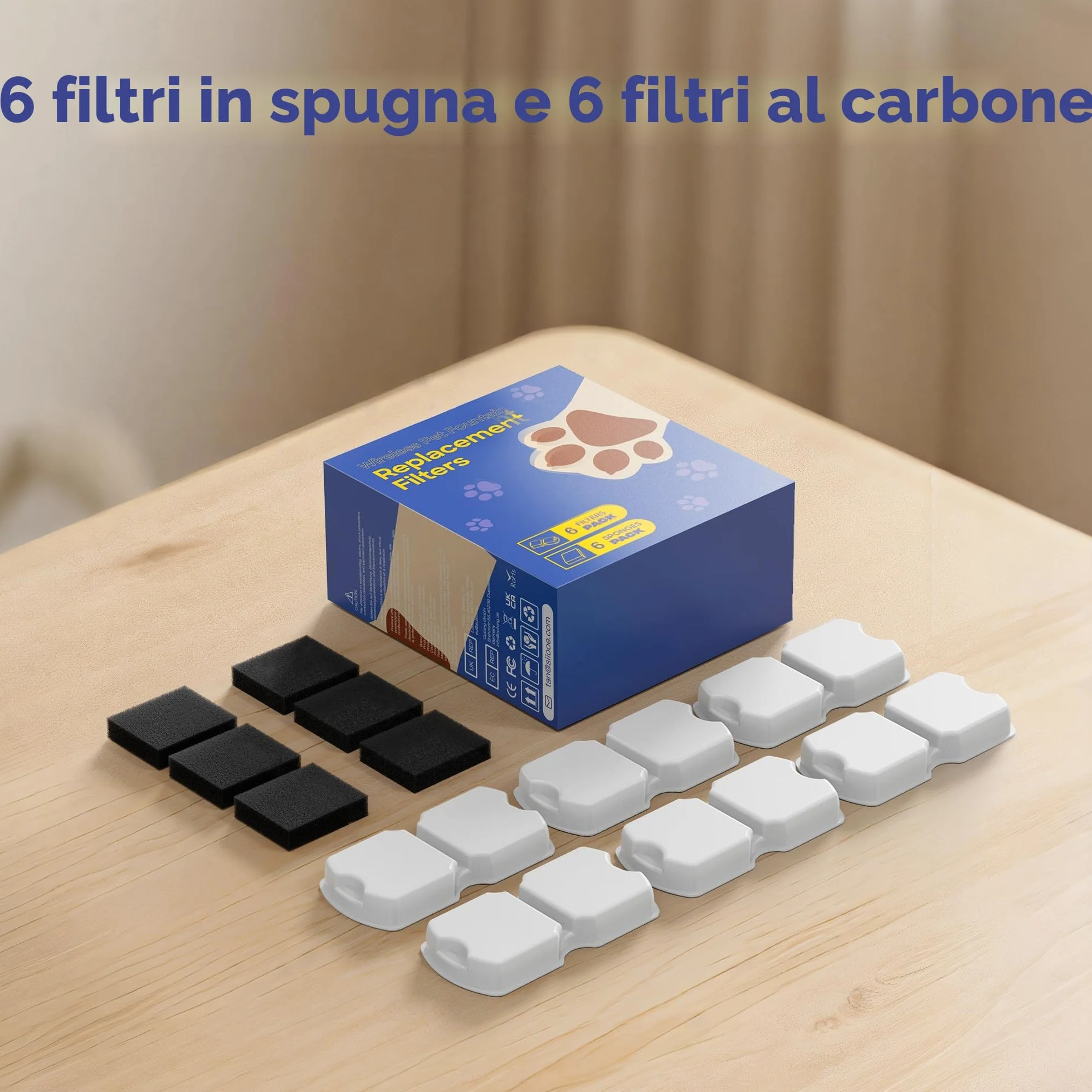 IHOUONE Filtri Fontanella per Gatti: 12 Filtro Fontana Gatto - Distributore Acqua Gatti Filtro - 6 Filtris Fontanella Cani + 6 Spugnas - Aumenti di Materiale - Adatto per Fontana per Cani Acciaio