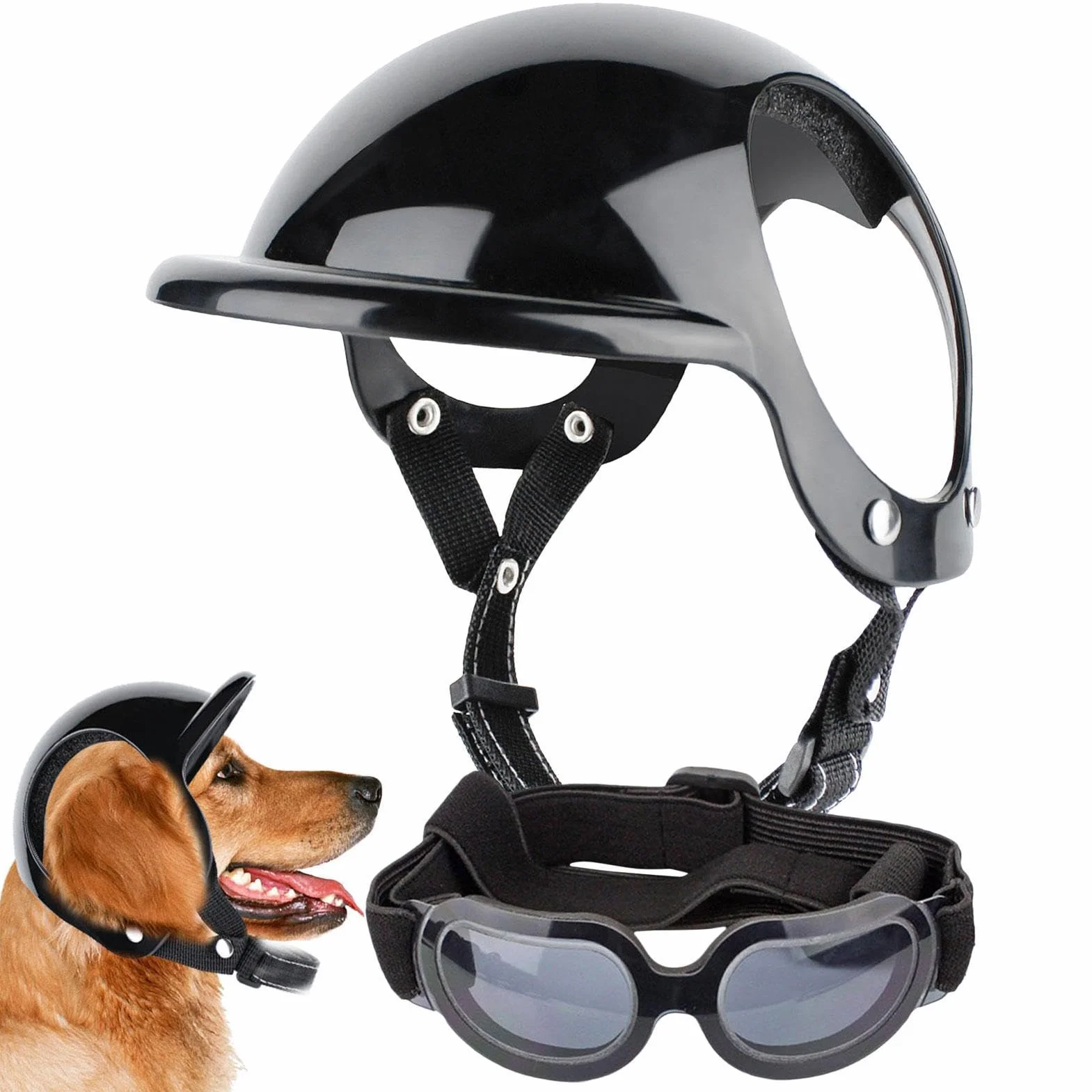 Set Di Caschi E Occhiali Per Cani Da Compagnia, Casco da moto per cani Con Occhiali, Forniture per animali Casco per Protezione Antivento per la Testa degli Occhi