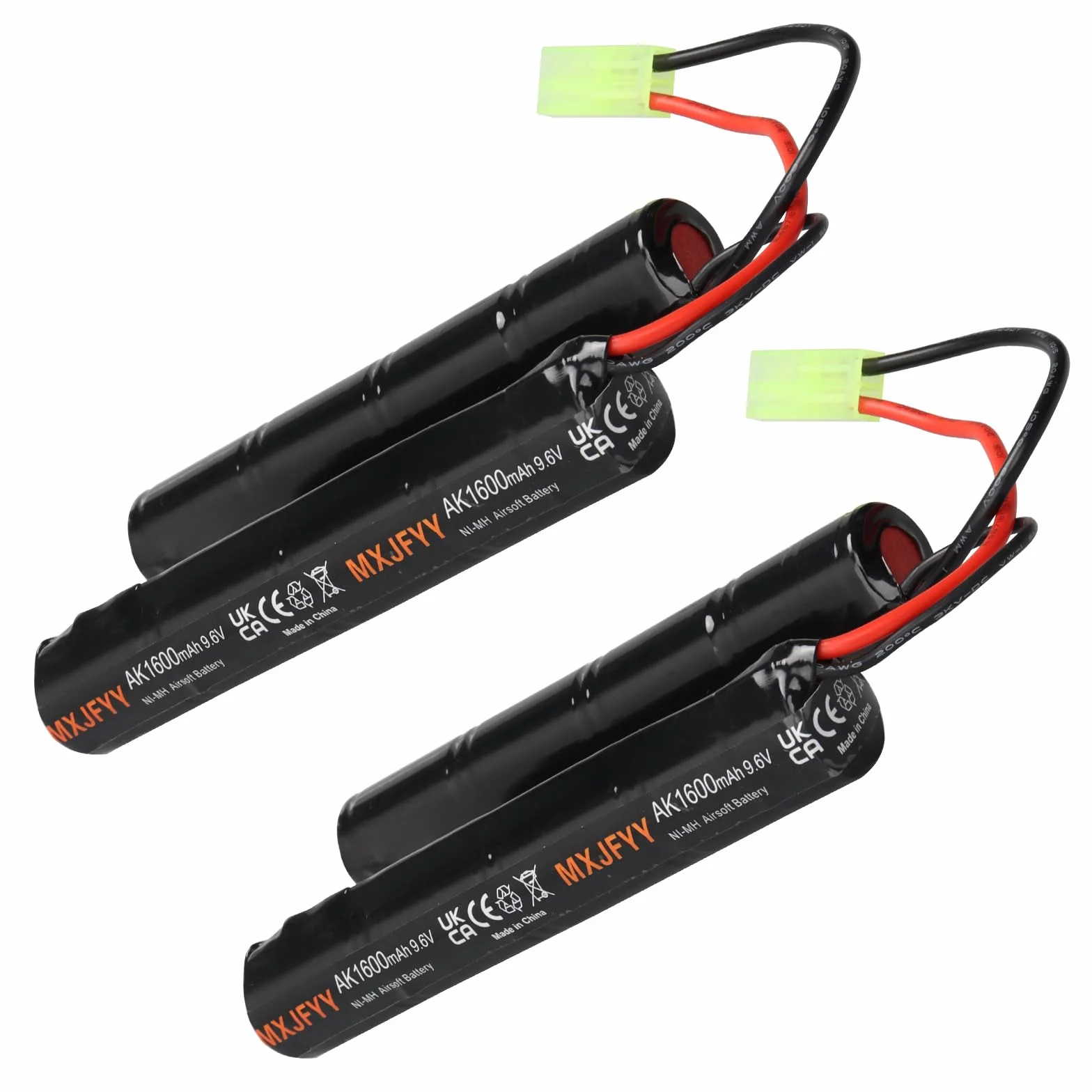 Confezione da 2 batterie 9,6 V 1600 mAh NiMH Airsoft, batteria ricaricabile 8S Butterfly NunChuck per Airsoft MP5 M4 G36C M110 SR25 M249 M240B M14