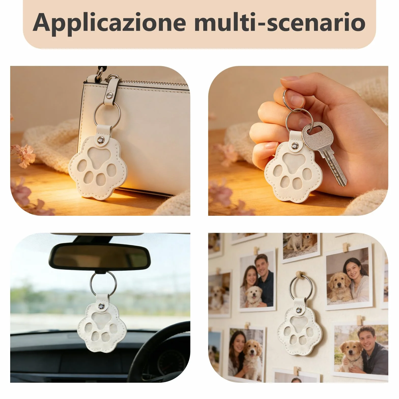 Portachiavi Personalizzato per Cani o Gatti con Foto e Nome, Accessorio in Pelle Inciso, Regalo per Amanti Animali