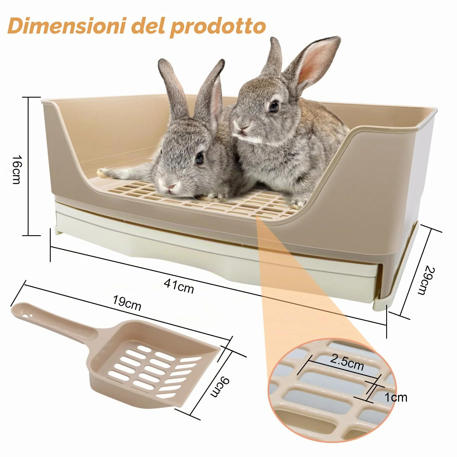 HYLYUN Lettiera per conigli, grande angolo con cassetto estraibile, per casa, gabbia per gatti, con pala durevole per piccoli animali, porcellini d'India