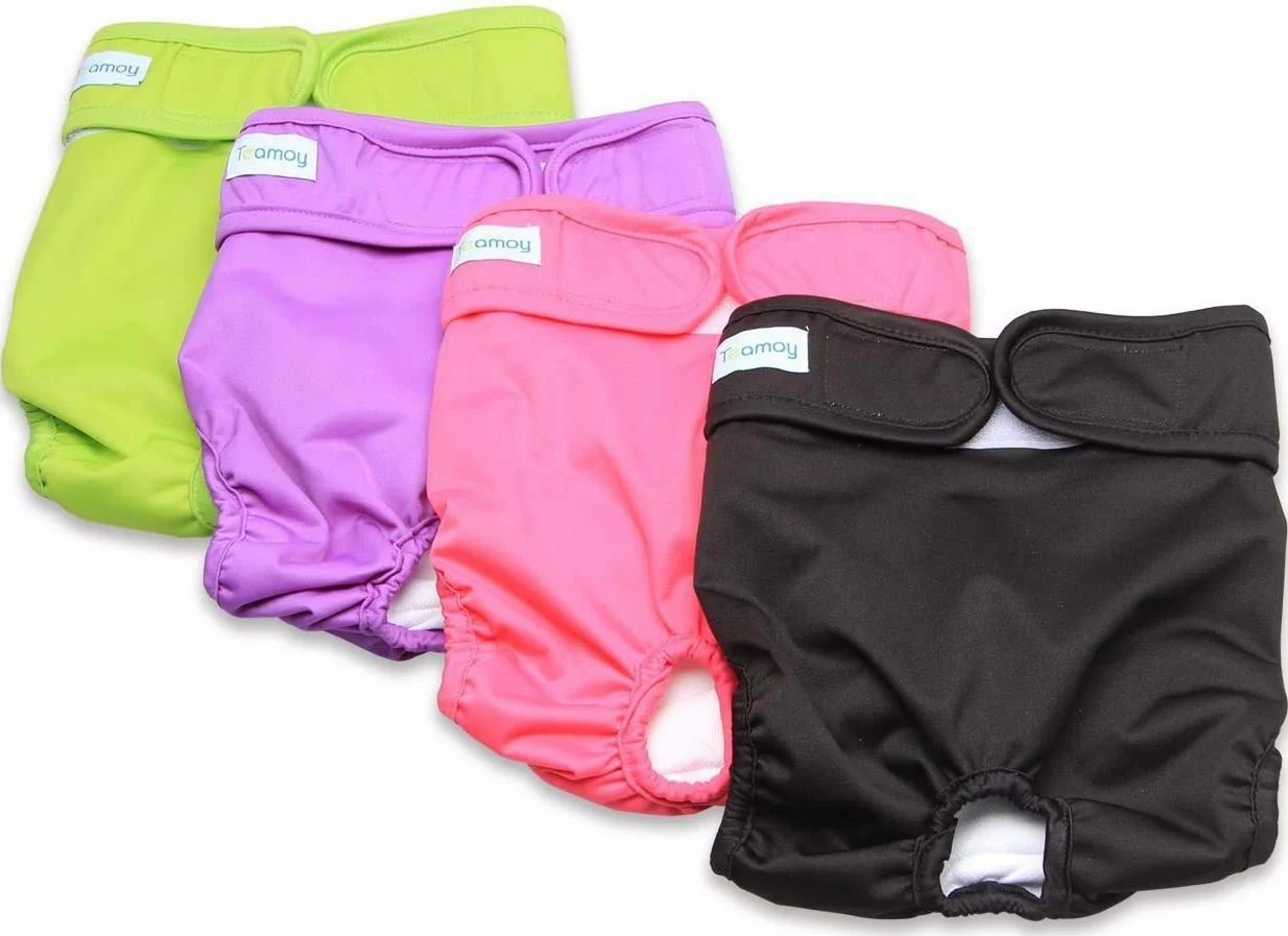 Teamoy 4pcs Pannolini Cane Femmina, Nero + Verde + Rosa + Viola, XL | Pantaloni per Cani Lavabili e Riutilizzabili, Pet Pannolini Altamente Assorbenti e Confortevoli