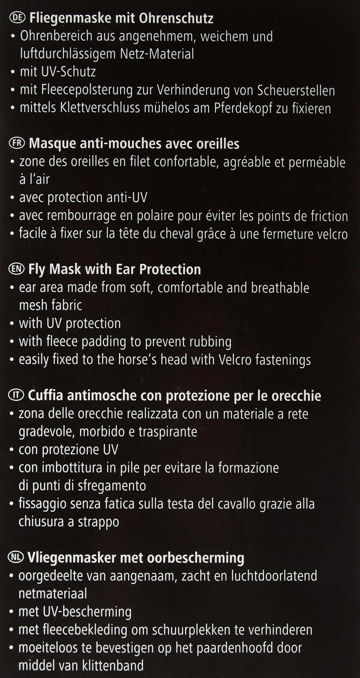 Kerbl, 324517, Maschera antimosche con protezione per le orecchie e protezione UV, Bianco, Full