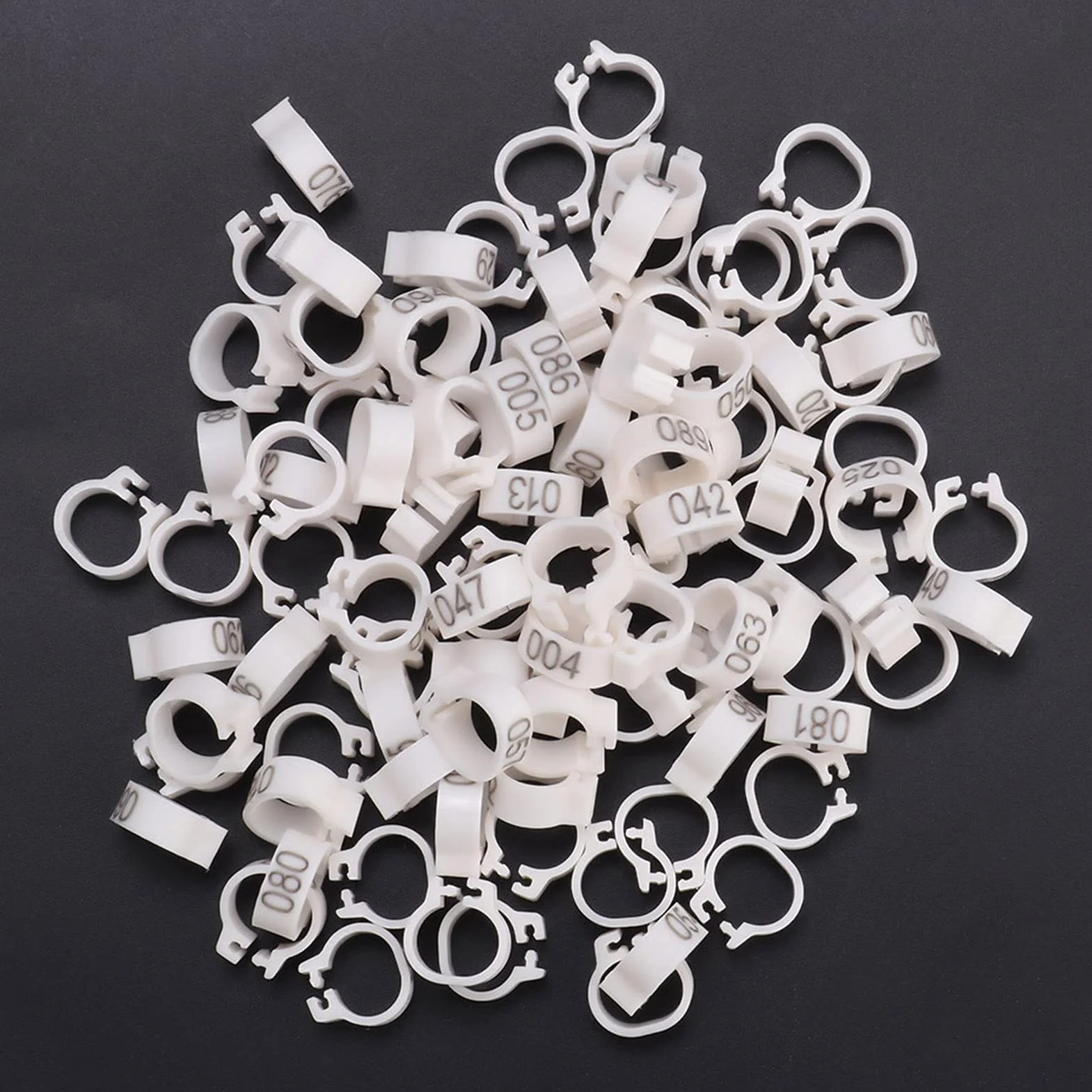 Cyrank 100 Pz/Borsa Anelli di Piccione, 8mm Anelli per Zampe di Uccello in Plastica 001-100 Anelli di Fasce per Gambe di Uccello di Piccione di Lettera di Plastica Numerata(Bianco)
