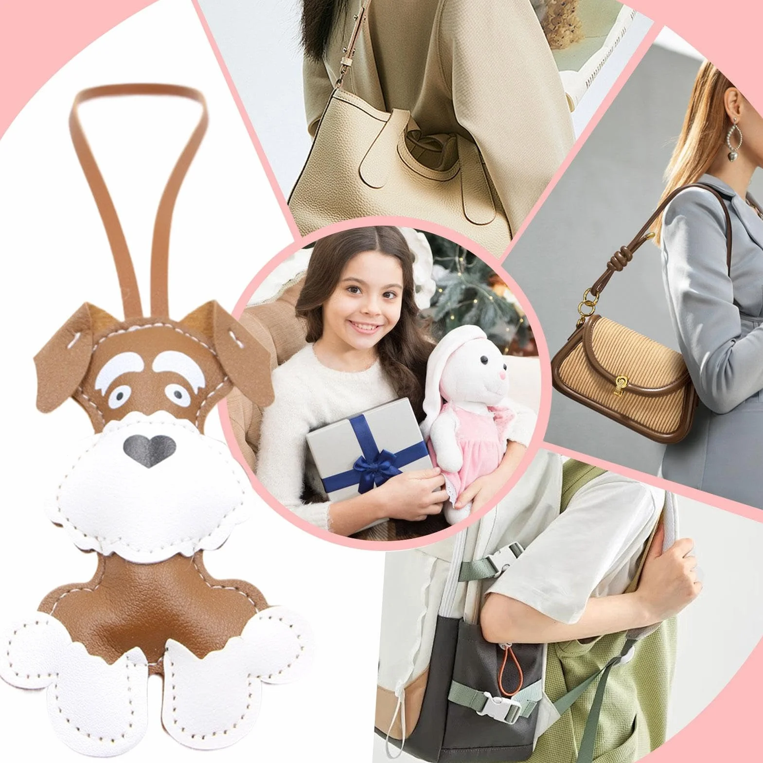Borsa per cani, charme, borsa per animali in pelle, con ciondolo a forma di cucciolo, in pelle PU, per donne e ragazze