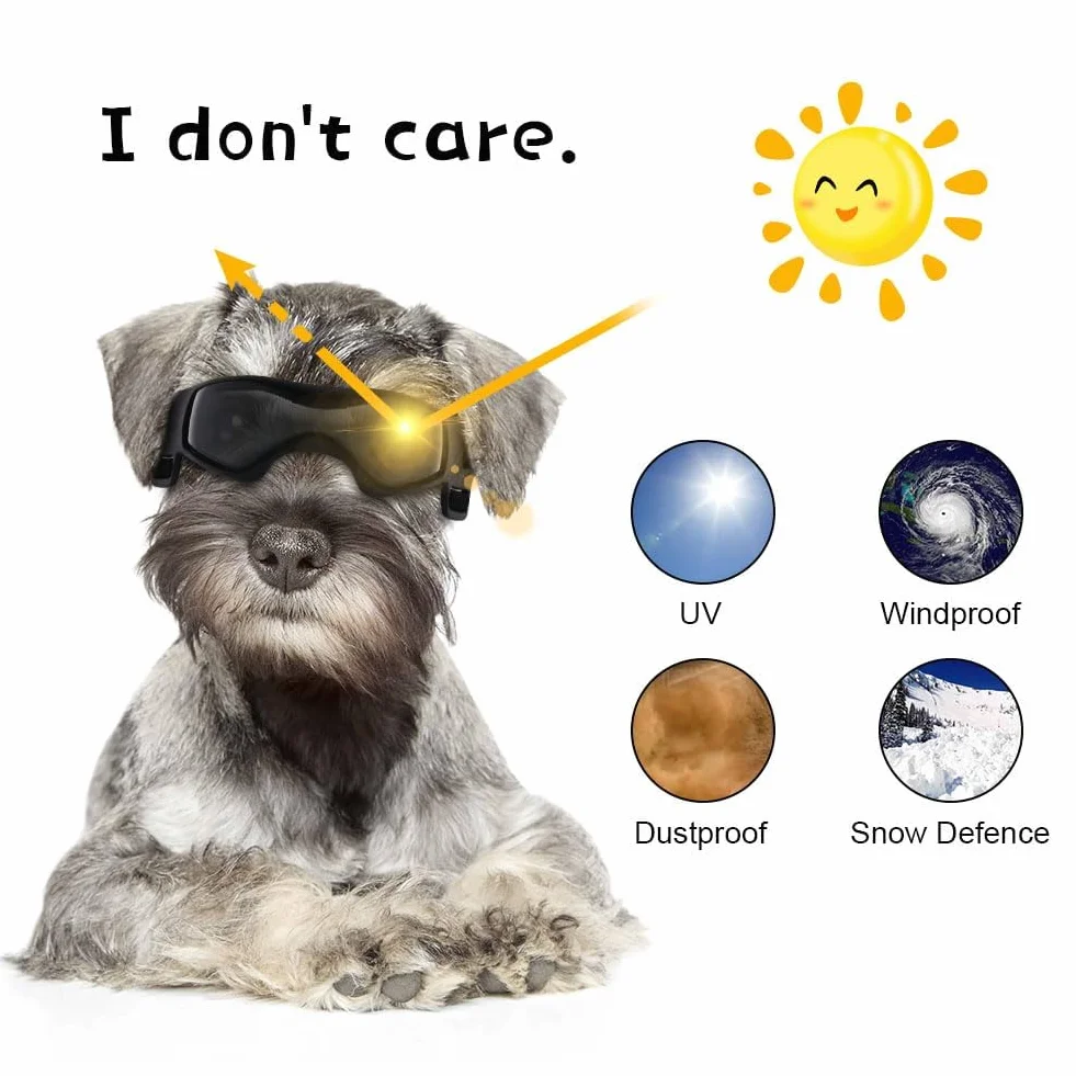 Occhiali per Animali Domestici, Occhiali da Sole per Cani di Piccola Taglia, Antivento Occhiali per Cani con Cinturino Regolabile, Anti UV, Impermeabili, per Cani di Taglia Piccola/Media (S)