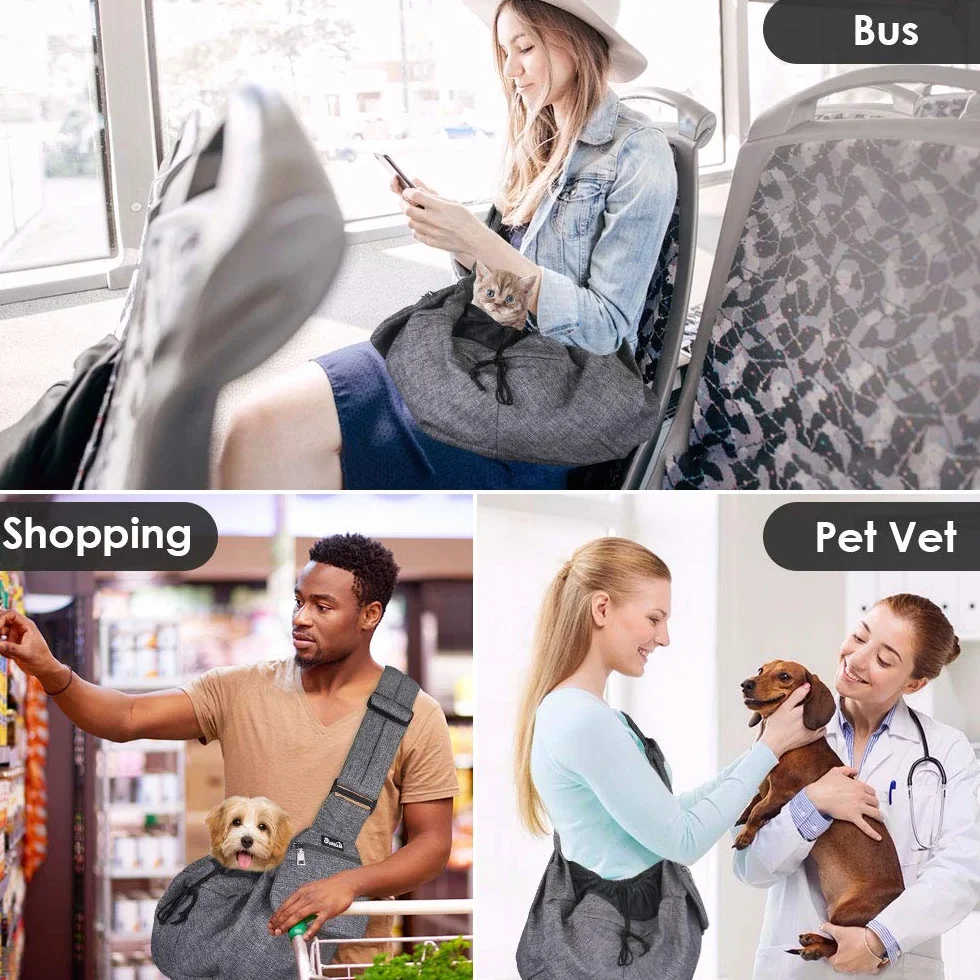 Nasjac Marsupio per Animali Domestici, Borsa da Trasporto a Mano Papoose per Cani con Tracolla Imbottita Regolabile supportata dal Fondo (Panno cationico Grigio)