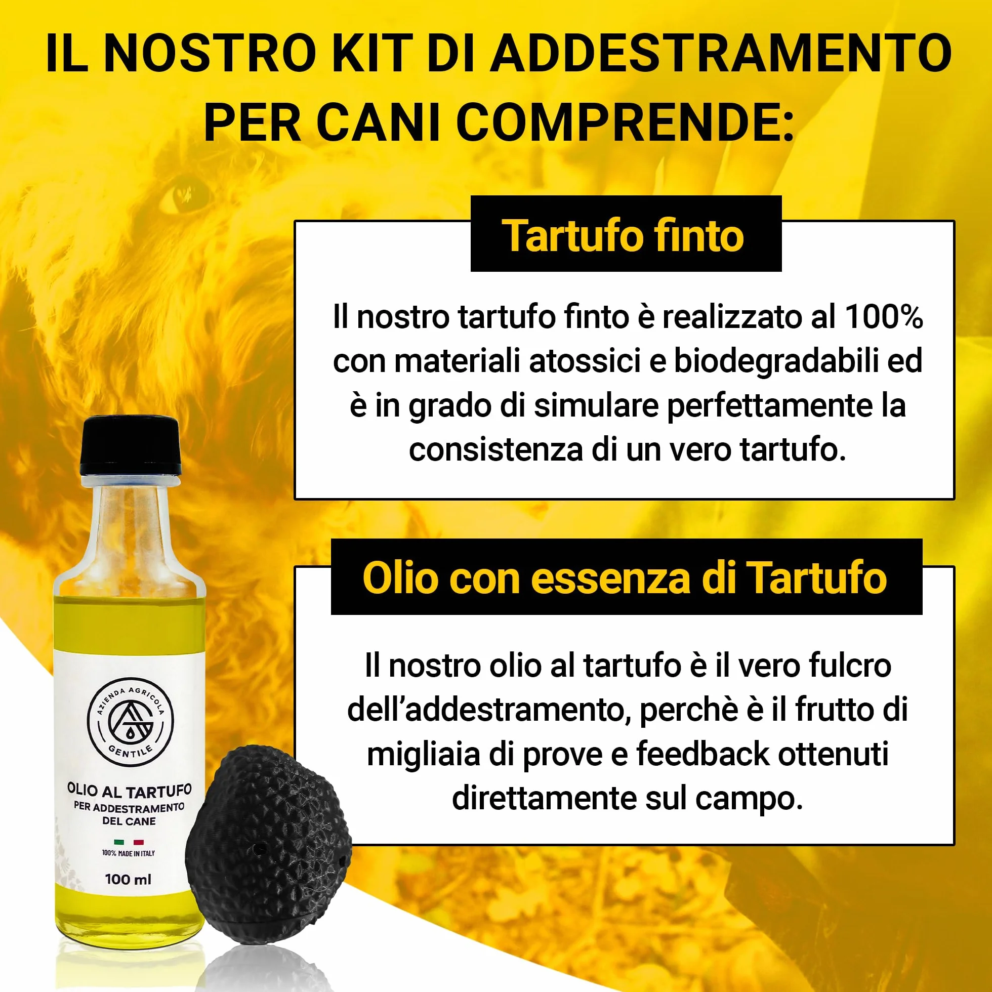 Kit Professionale con Finto Tartufo Nero Completo con Guida e Olio da addestramento Cani Tartufo addestramento Cane da Tartufo, Tartufo Sintetico ovetto per addestramento