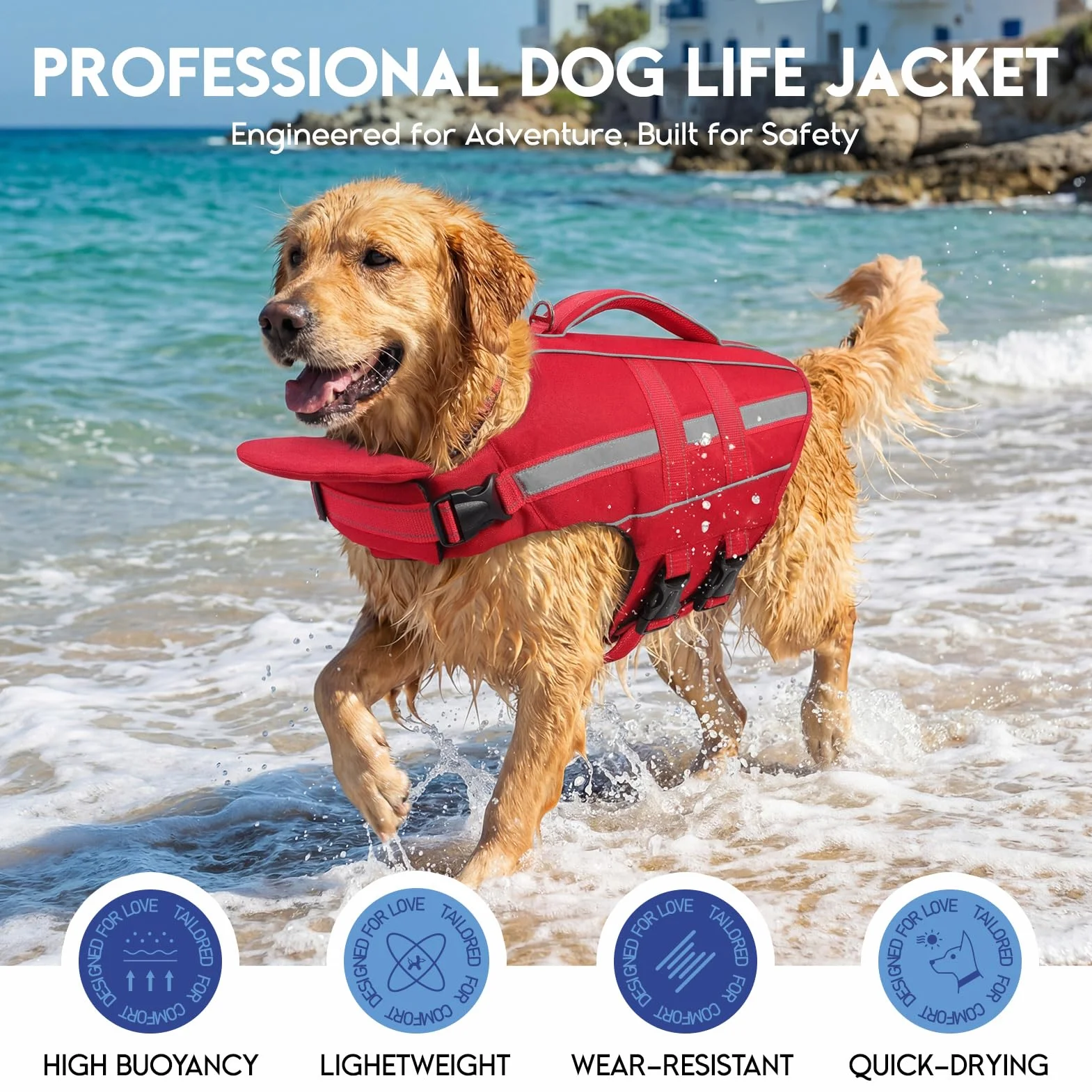 ASENKU Salvagente per Cani Giubbotto Salvataggio Taglia Piccola Media Grande Gilet Galleggiante Sicurezza con Maniglia e Anelli D per Nuoto Piscina Spiaggia Barca XS