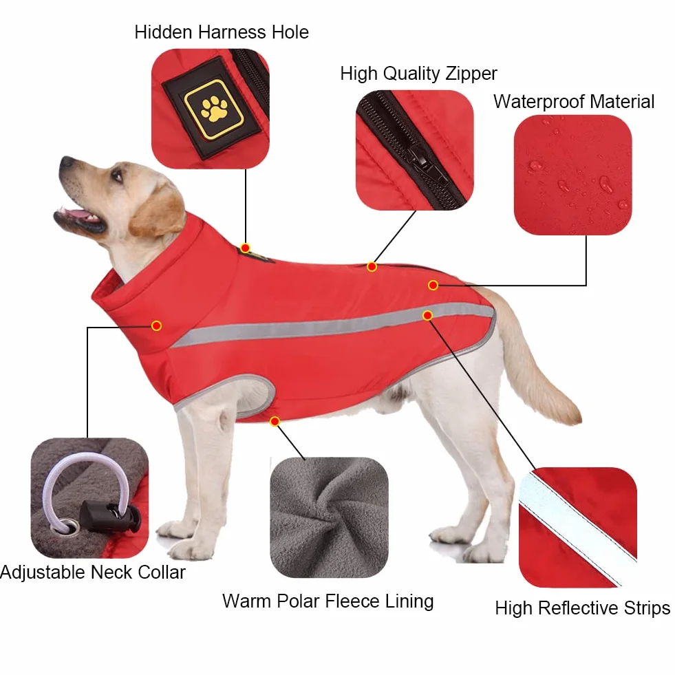Cappotto Invernale Impermeabile per Cani Giacca Antivento Riflettente con Foro per Imbracatura Taglia Piccola Media Grande