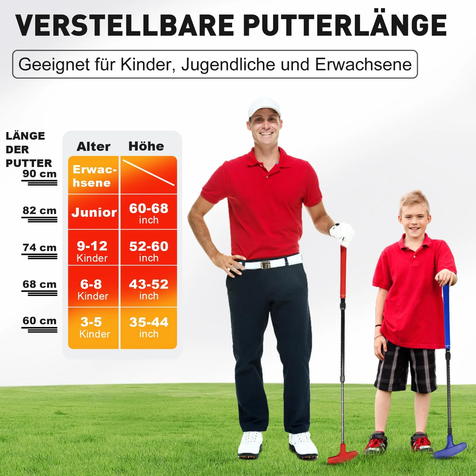 Set di putter da golf regolabile (rosso e blu) – ambidestro per mancini e destrorsi, mini set da golf professionale e accessori da golf per bambini e ragazzi