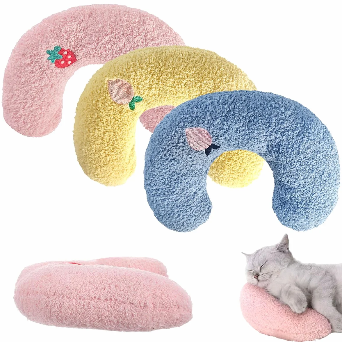 Cuscino per Collo di Gatto a Forma di U Morbido e Confortevole per Dormire, Riposare, Giocare